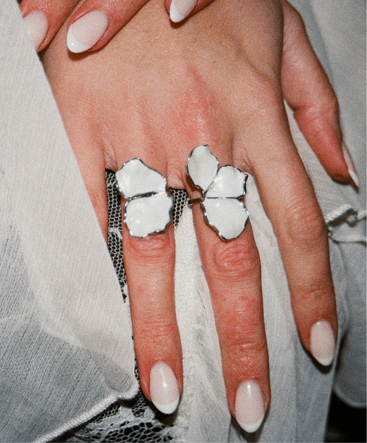 Squeeze-London-Rose-of-Sharon-Flower-Two-Part-Hibiscus-Petal-White-Enamel-Statement-Cocktail-Ring-Double-Ring-Sterling-Silver-Gold-Plated-Floral