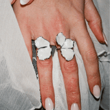 Squeeze-London-Rose-of-Sharon-Flower-Two-Part-Hibiscus-Petal-White-Enamel-Statement-Cocktail-Ring-Double-Ring-Sterling-Silver-Gold-Plated-Floral