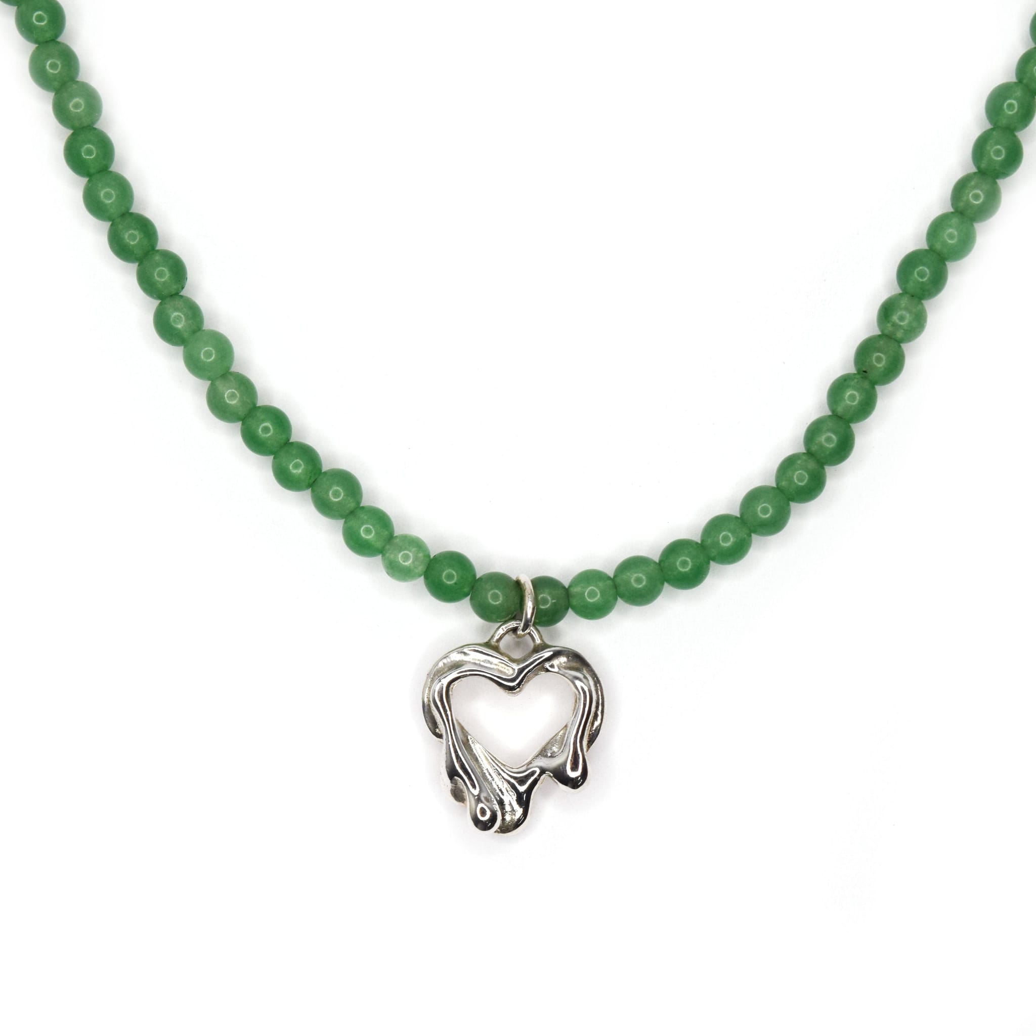 Tilly-Sudbsury-Sad-Girl-Beads-Beaded-Molten-melting-Heart-Pendant-Necklace-Green-sterling-Silver-