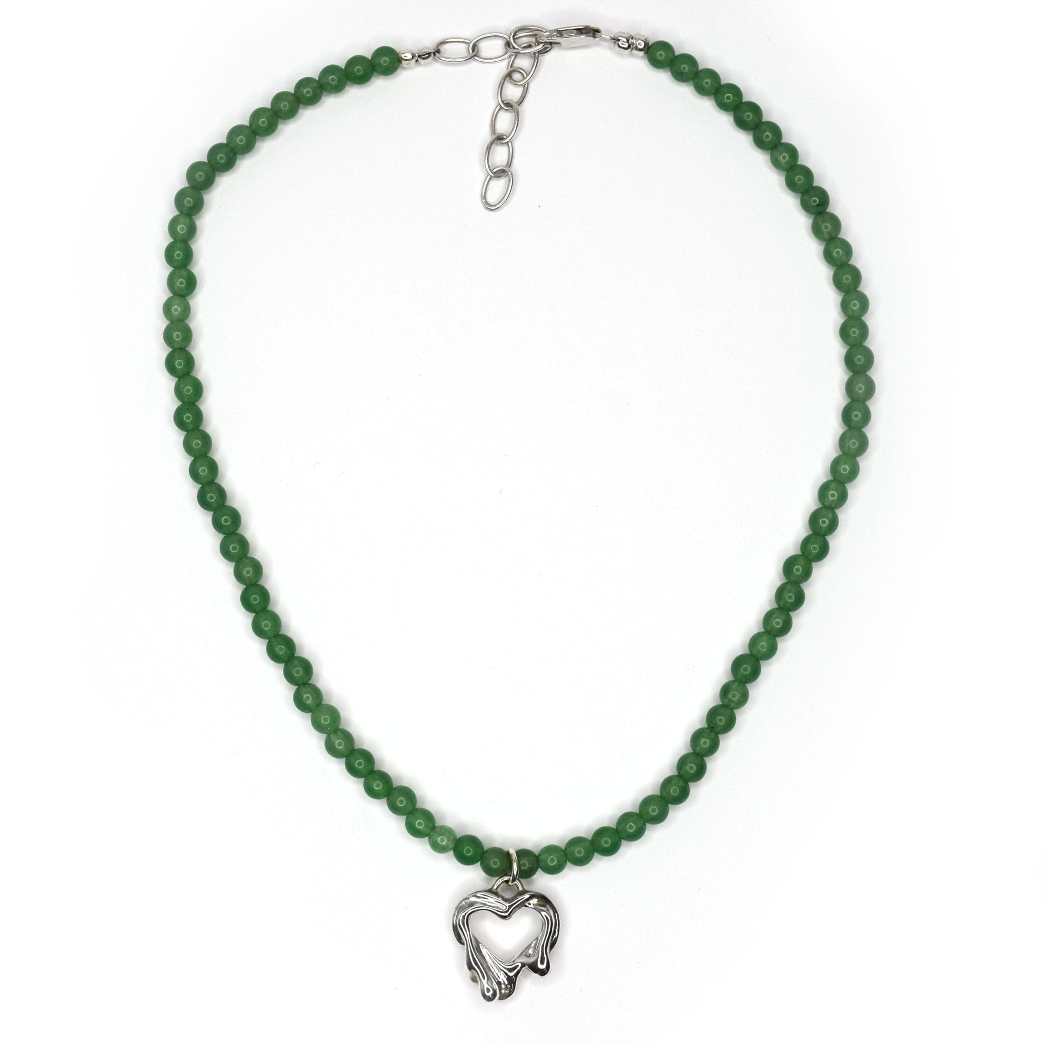 Tilly-Sudbsury-Sad-Girl-Beads-Beaded-Molten-Heart-Pendant-Necklace-Green-sterling-Silver