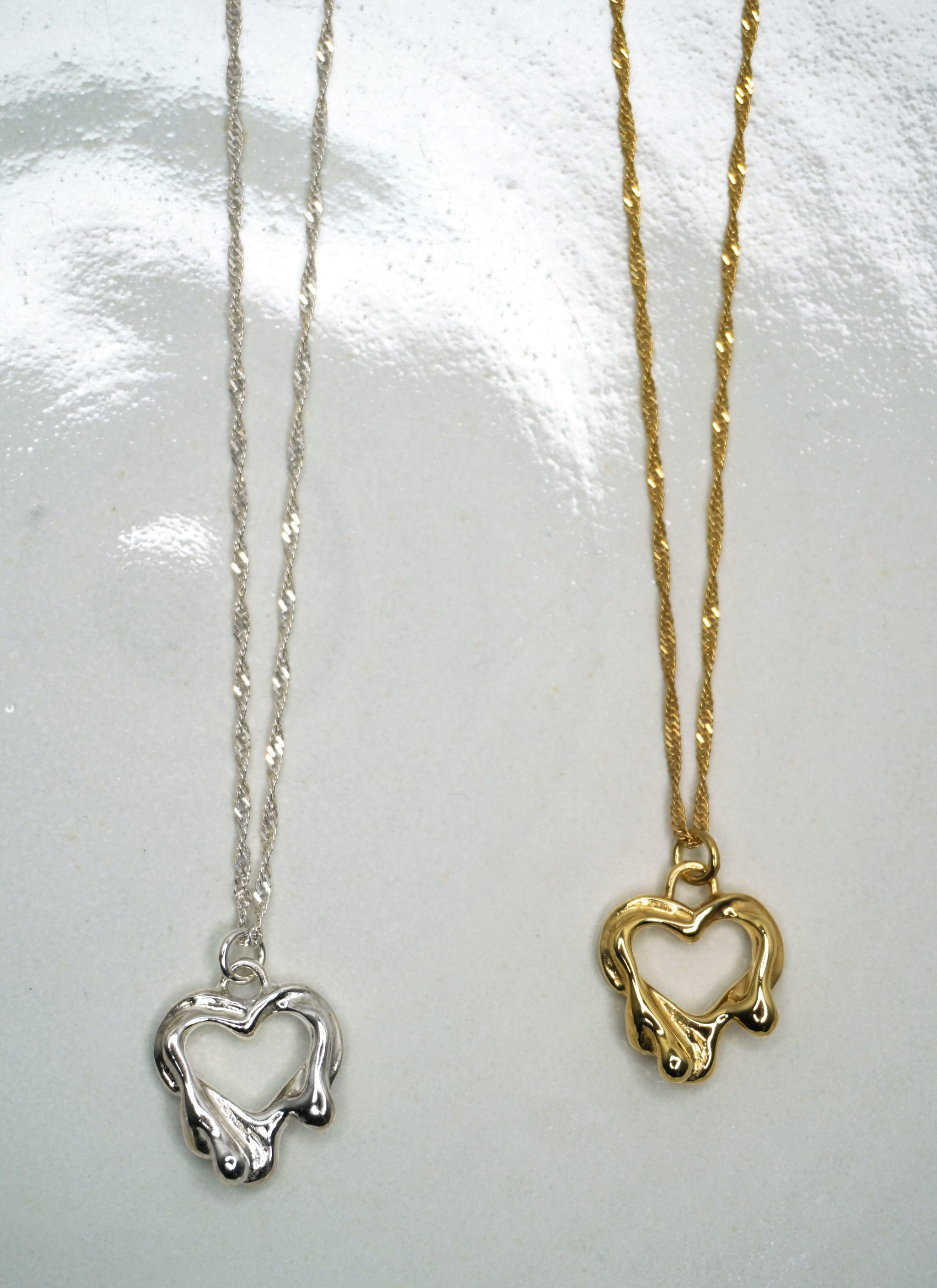 Tilly-Sudbsury-Molten-Melting-Heart-Pendant-Chain-Necklace-STerling-Silver-Gold-vermeil-solid-gold