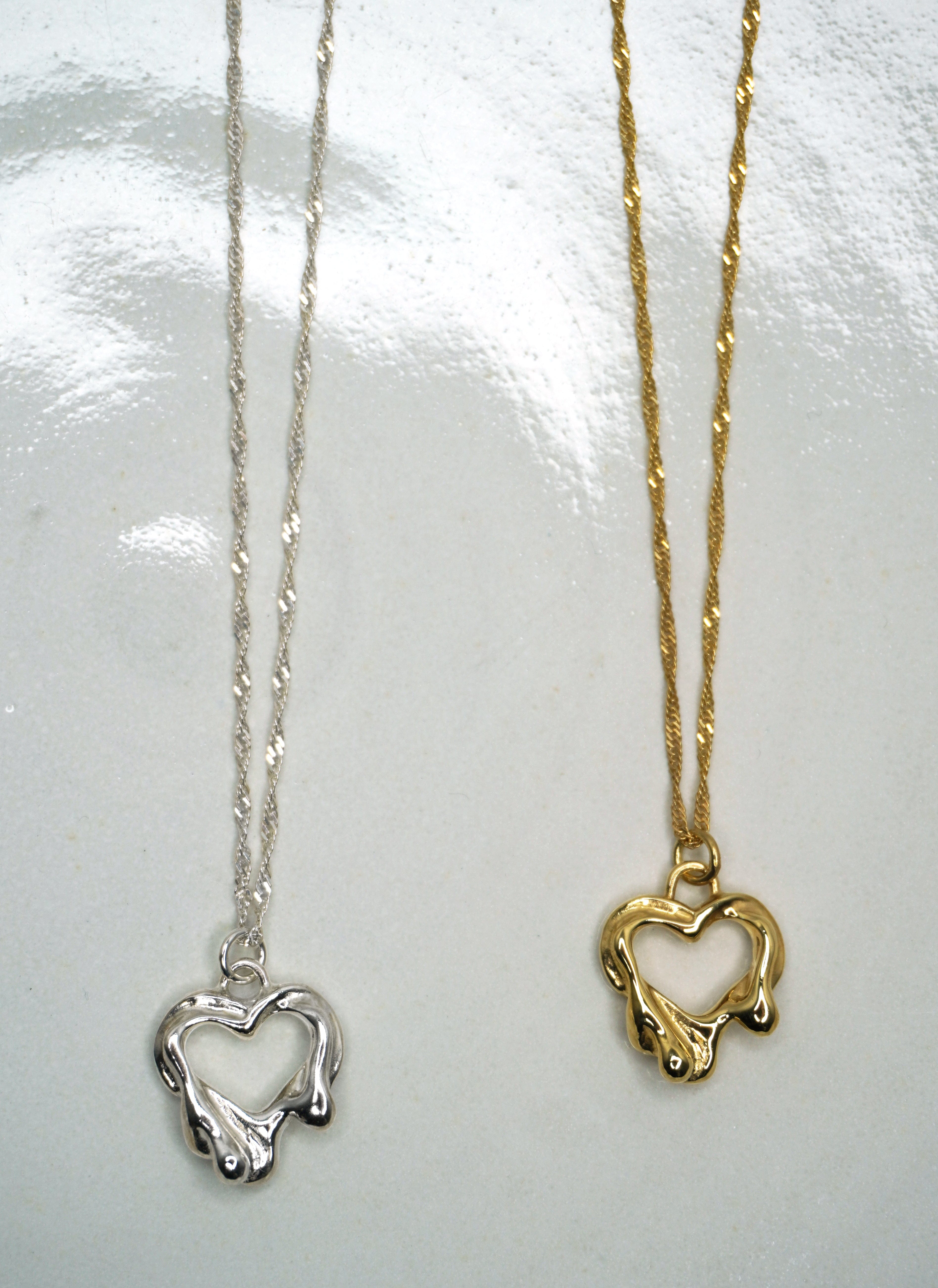 Tilly-Sudbsury-Molten-Melting-Heart-Pendant-Chain-Necklace-STerling-Silver-Gold-vermeil-solid-gold