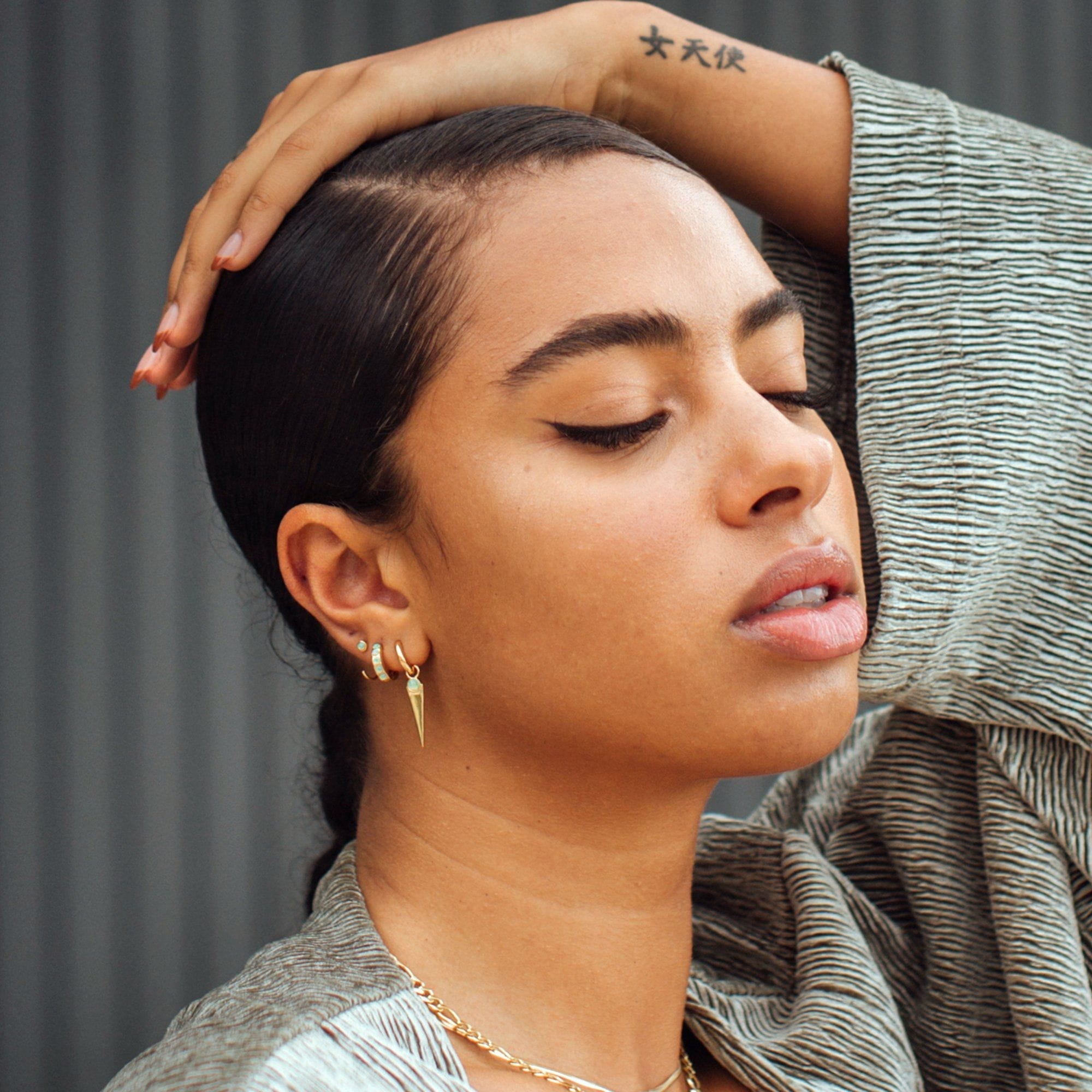 scream-pretty-lime-green-opal-gemstone-huggie-hoop-hoops-earrings-stone-cool-ear-stack-stacking-jewellery-demifine-everyday-colourful-90s