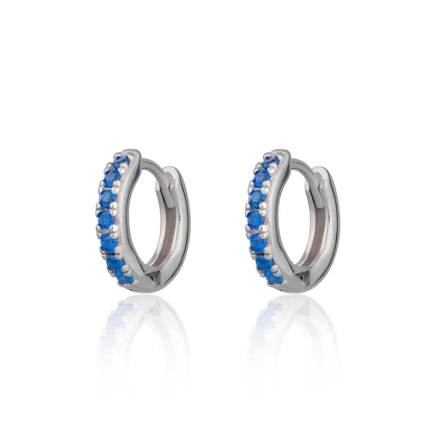 scream-pretty-silver-huggie-hoop-earrings-with-blue-cubic-zirconia-diamond-stones-gemstone-ear-stacking-essential-stack-piercings-demifine-Jewellery-cool-everyday-sparkle