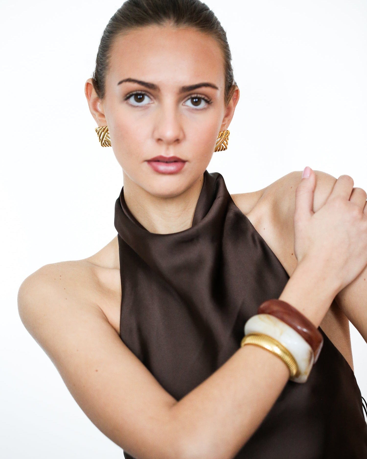 Sculpted Square Bangle - Golden