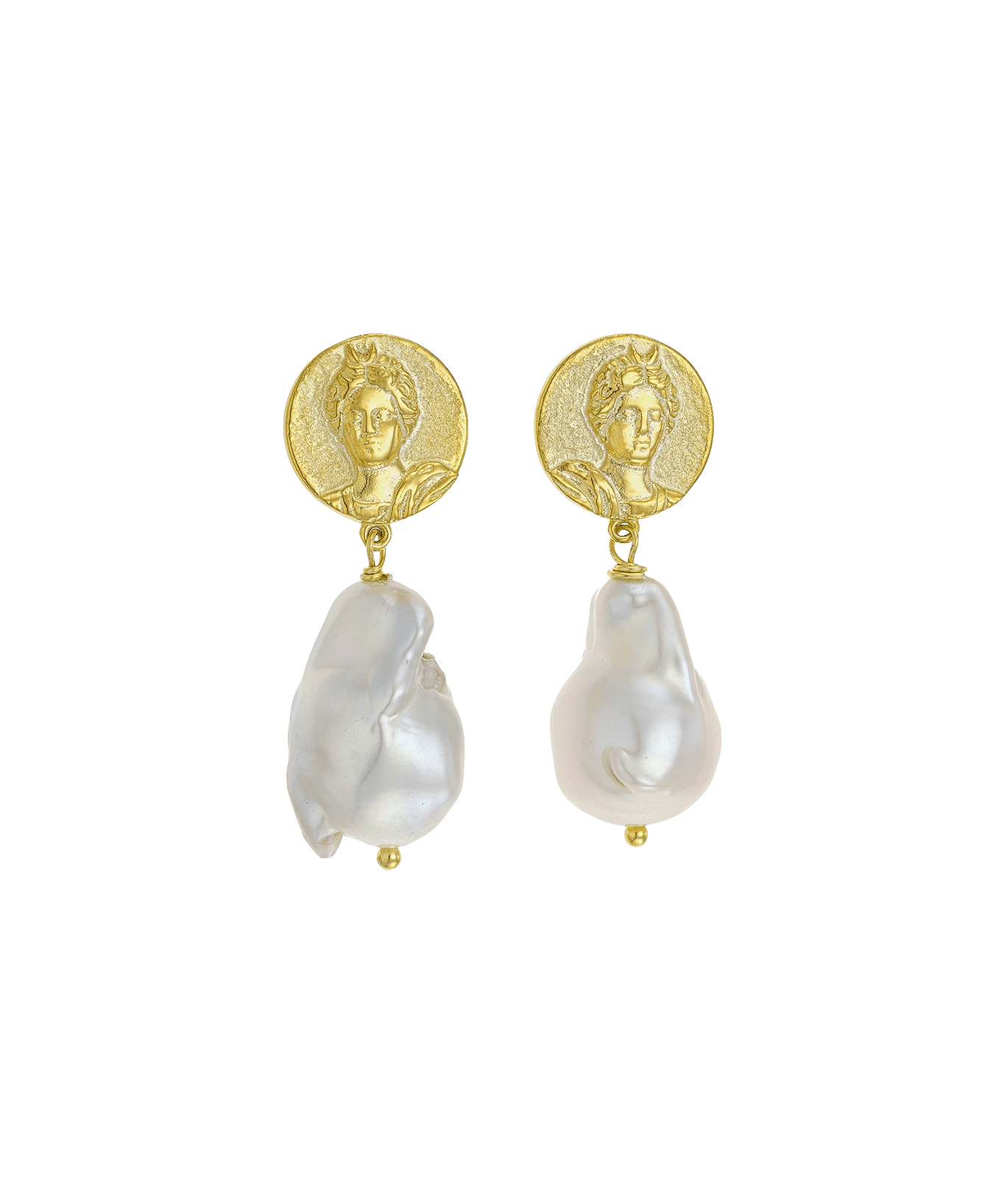 Feggeri-Selene-Earrings-Gold-Vermeil-Baroque-Pearl-Ancient-Vintage-Coin-Summer-Inspired-Ancient-Greece-Jewellery-Drop-Earrings
