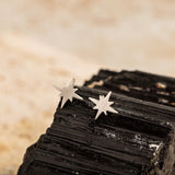 Brushed Silver North Star Stud Earrings