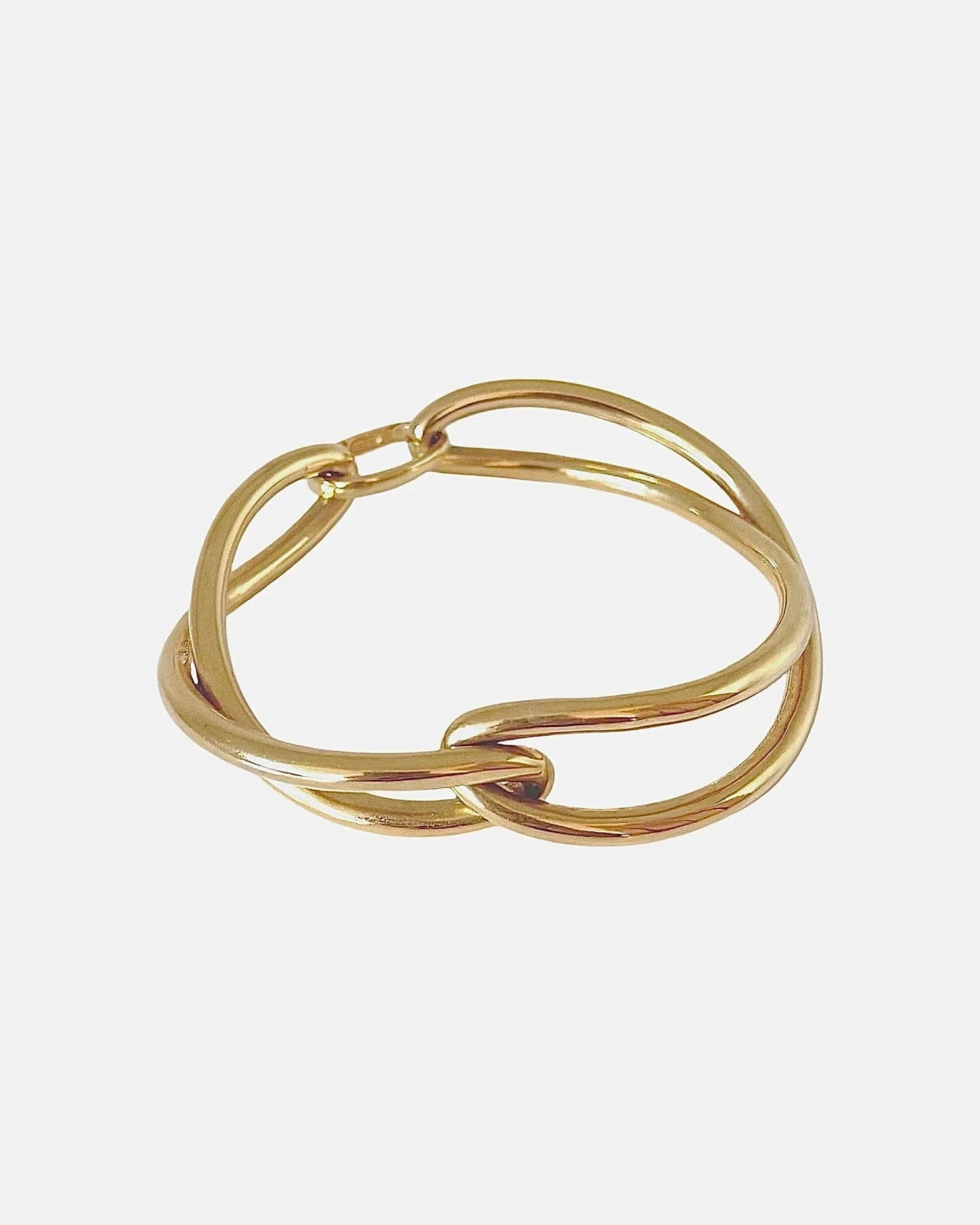 Ruddock-Soma-Bangle-Cuff-Interlocking-Interwoven-Tublar-Scultpural-twisted-clean-lines-forms-modern-statement-bracelet-Sleek-minimal-cool-jewellery-demifine-gold-plated-18ct