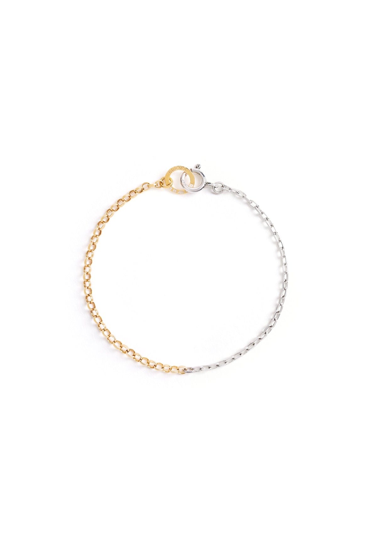 Norma-Jewellery-Studio-Exclusive-2-Meridian-mixed-metal-bracelet-18ct-gold-vermeil-Curb-Chain-sterling-silver-Rectangle-Trace-Chain-cool-chunky-design-everyday-minimal-london