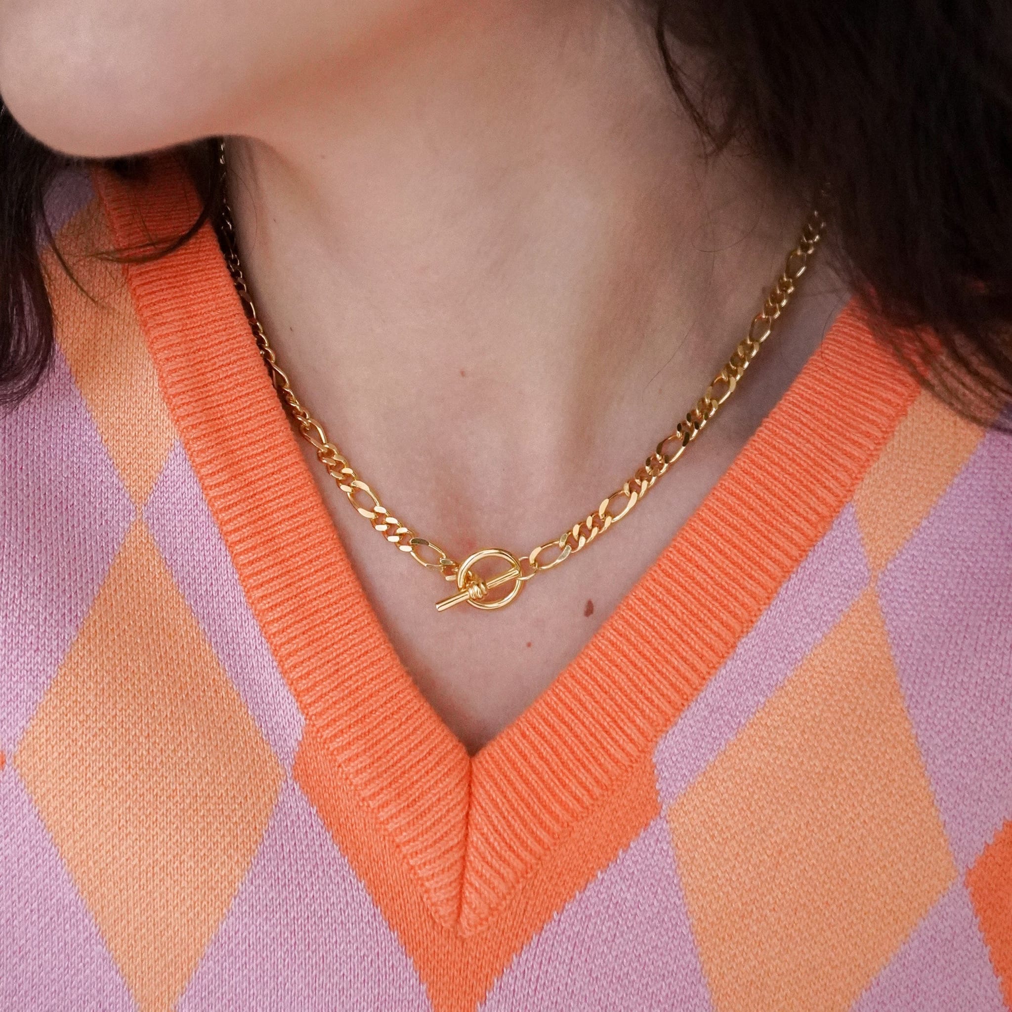 Junk-Jewels-T-Bar-Fastening-Figaro-Chain-Chunky-Gold-Necklace-Silver-Statement-Cool