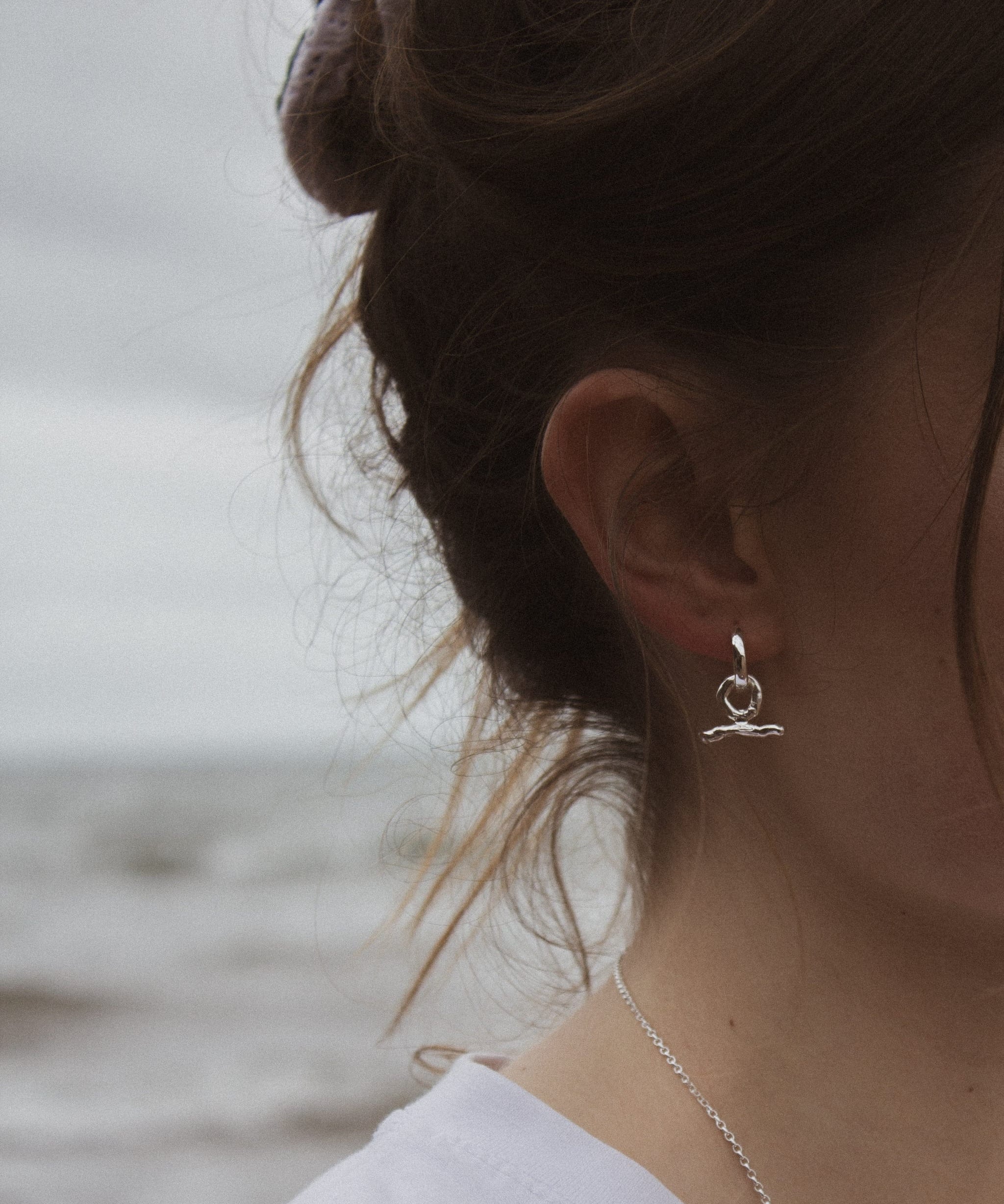 Milly-Maunder-T-Bar-Pendant-Huggie-Earrings-Molten-Texture-Sterling-Silver-Everyday-Jewellery-Cool-Organic-Form-Staple-Design