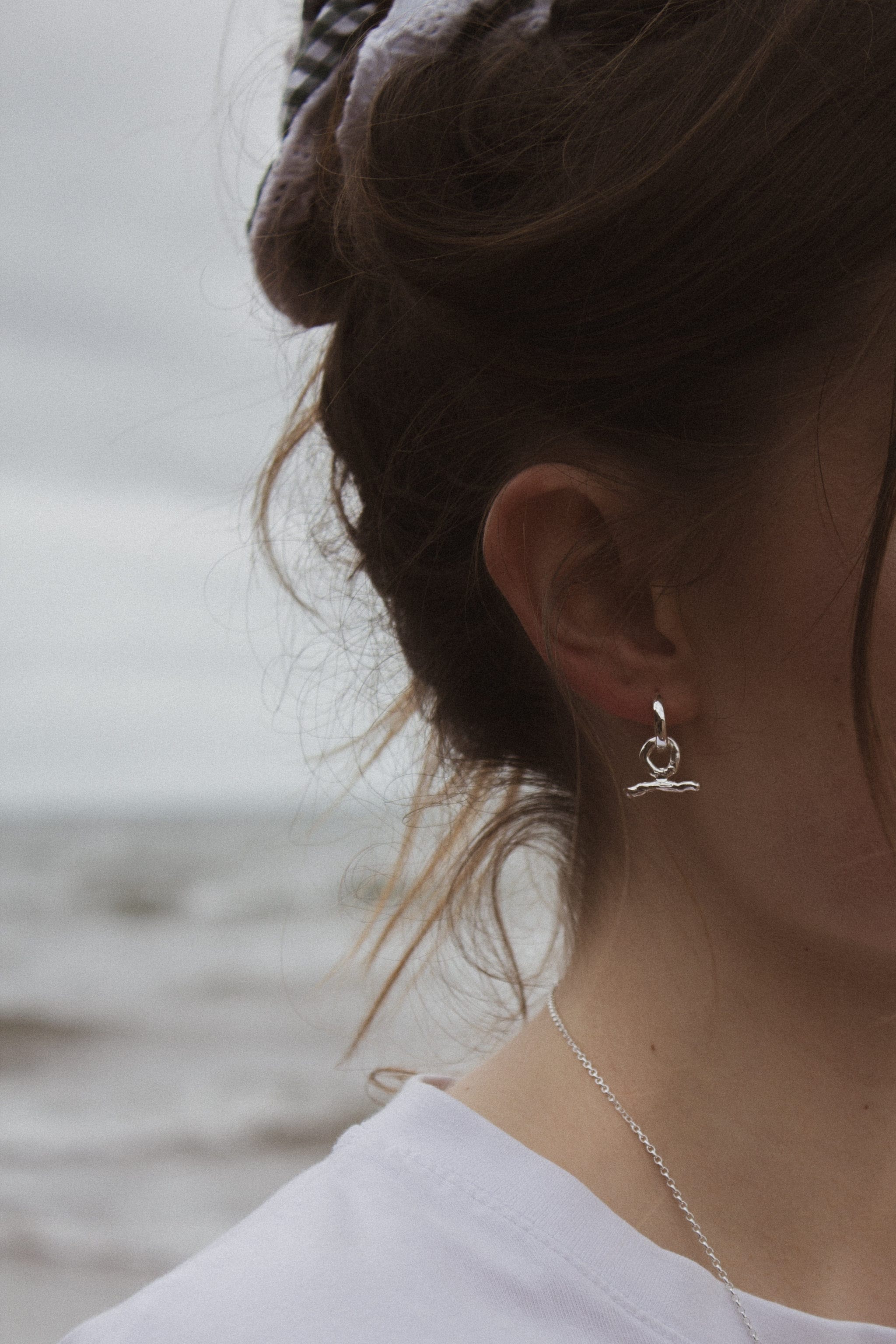 Milly-Maunder-T-Bar-Pendant-Huggie-Earrings-Molten-Texture-Sterling-Silver-Everyday-Jewellery-Cool-Organic-Form-Staple-Design