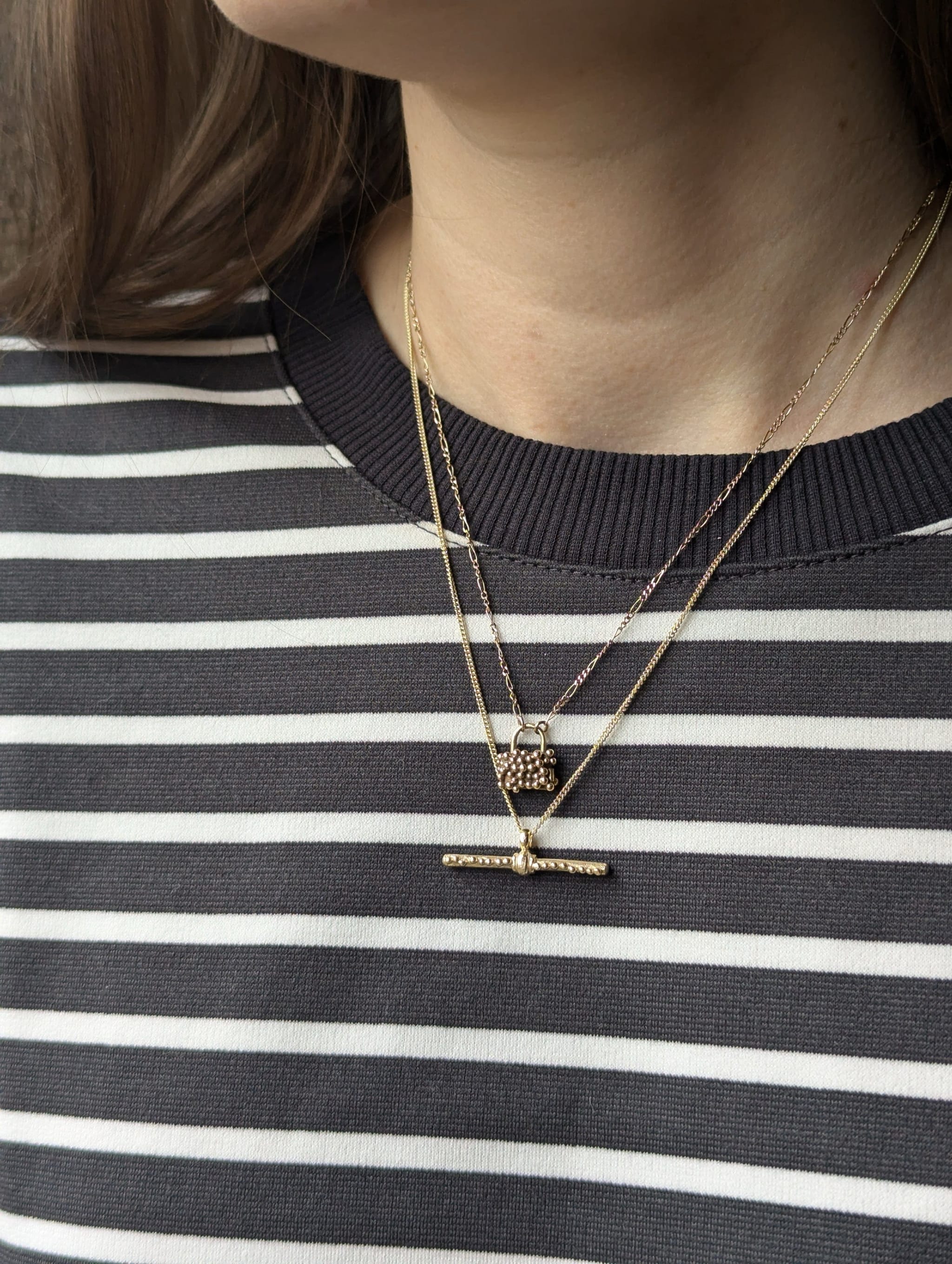 Milly-Maunder-T-Bar-Pendant-Textured-Rustic-Chain-Necklace-9k-Solid-Yellow-Gold-Minimal-Layering