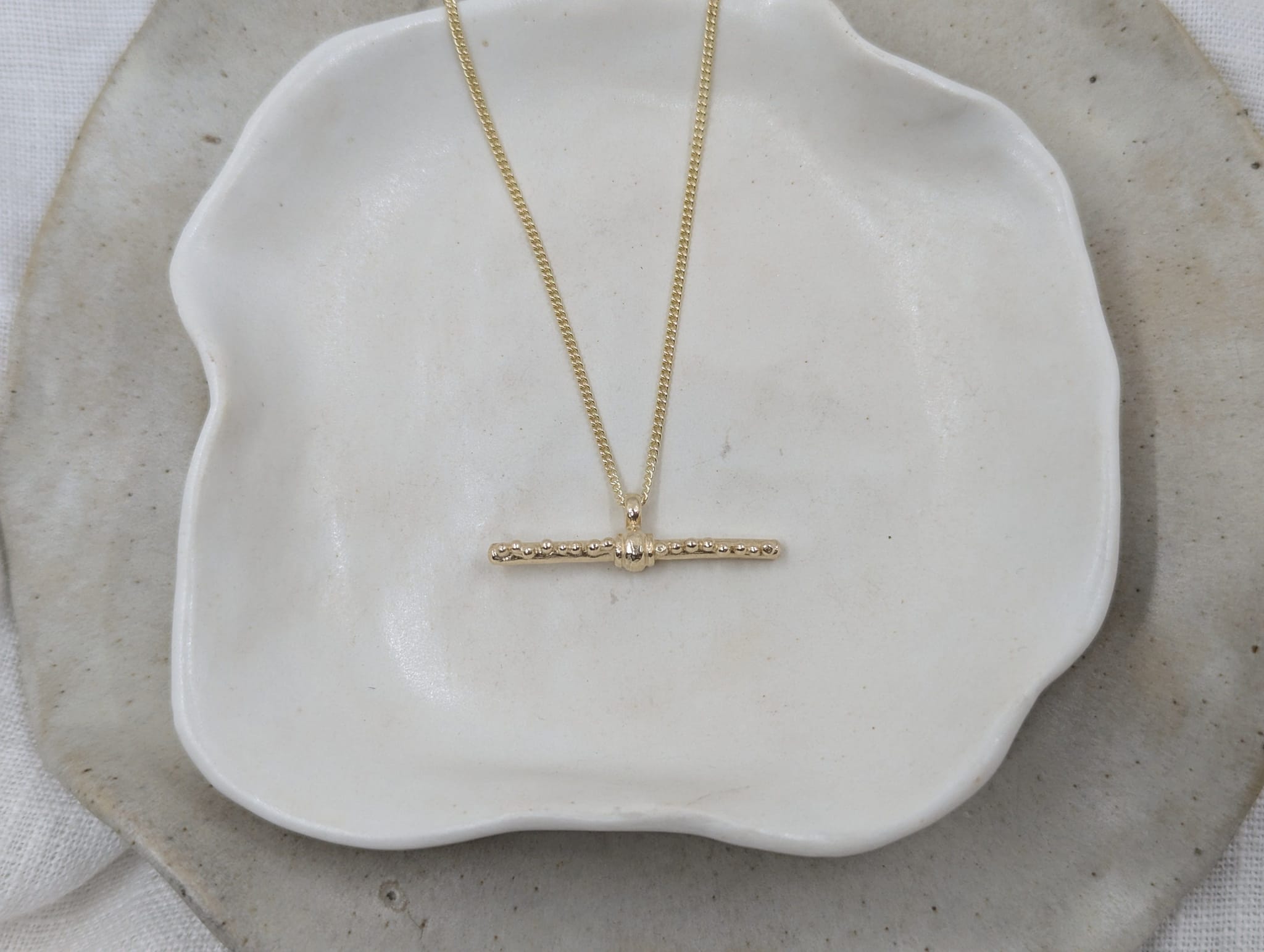 Milly-Maunder-T-Bar-Pendant-Textured-Rustic-Chain-Necklace-9k-Solid-Yellow-Gold-Minimal-Layering