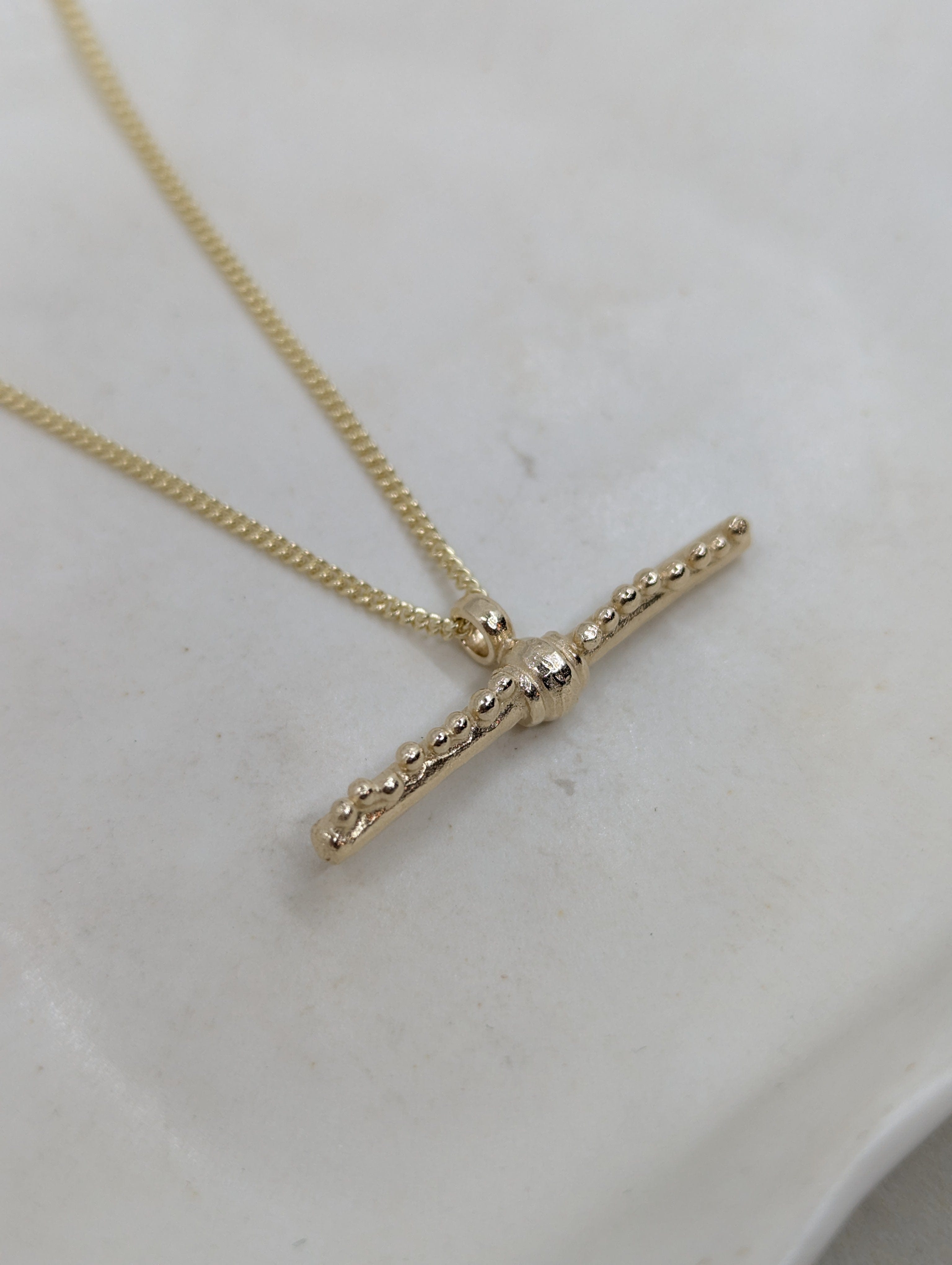 Milly-Maunder-T-Bar-Pendant-Textured-Rustic-Chain-Necklace-9k-Solid-Yellow-Gold-Minimal-Layering