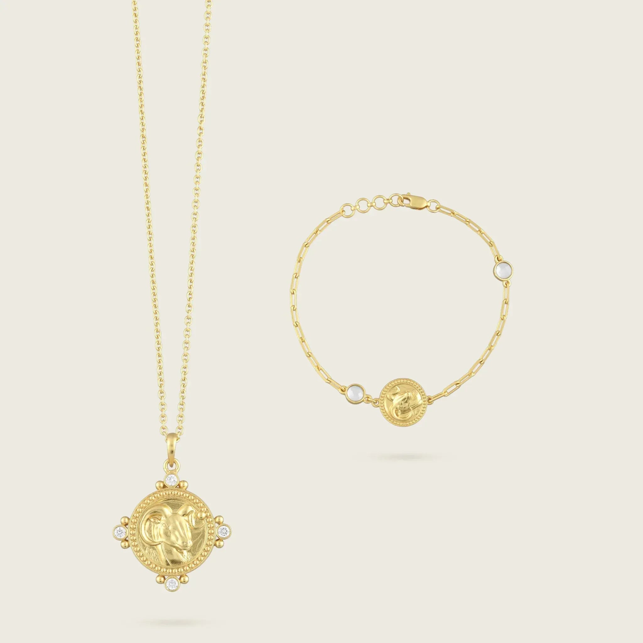 the-aries-zodiac-bracelet-Kensho-Heirlooms-18ct-gold-vermeil-statement-cool-jewellery-vintage-antique-coin-charm-personal-star-sign-gift-everyday-meaningful-winter-sun-boho-uk-jewellery-brand-curated-at-golden-crystal-stoneBracelets-Kensho Heirlooms-GOLDEN-ShopGolden.co-Demifine-Jewellery-Destination-Contemporary-Curated-UK-Brands