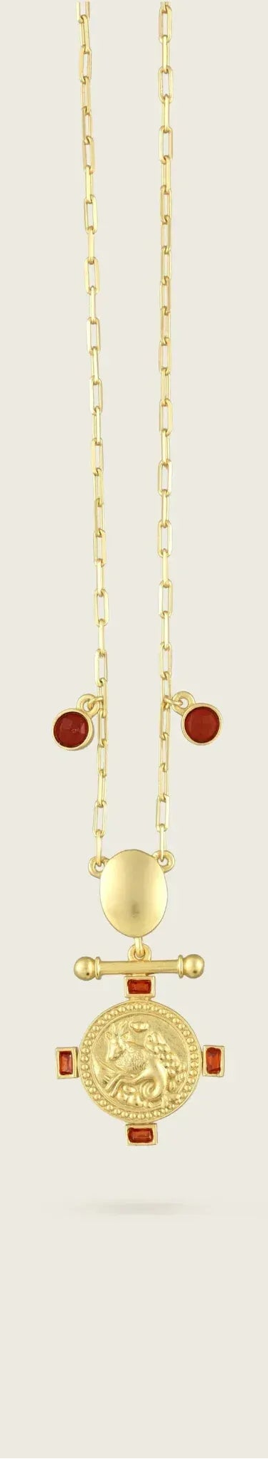 kensho-heirlooms-the-capricorn-zodiac-amulet-necklace-garnet-gemstone-red-vintage-coin-star-sign-pendant-necklace-boho-winter-sun-jewellery-cool-london-Golden-demifineSingleNecklace-Kensho Heirlooms-GOLDEN-ShopGolden.co-Demifine-Jewellery-Destination-Contemporary-Curated-UK-Brands