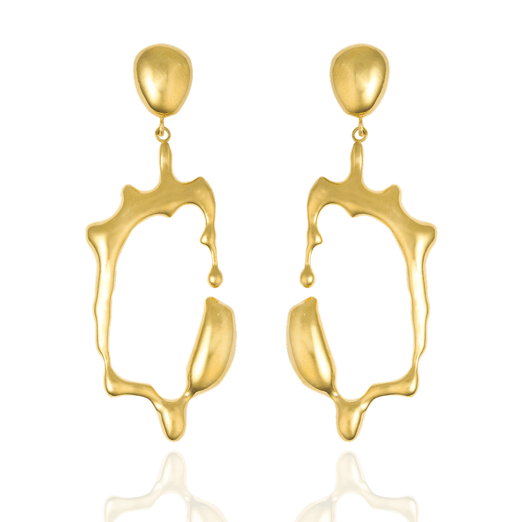 Liz-Crow-London-Tenacity-Earrings-18CT-GOLD-Vermeil-The-Climb-Earrings-Statement-Wavey-Wiggle-Molten-Melting-Texture-Ripple-Drop-Hoops-Drop-Dangle