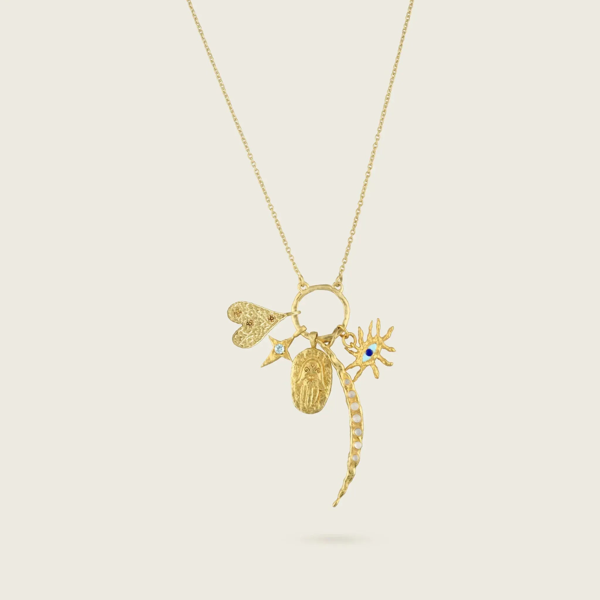 The Crescent of Hope Gold--the-crescent-of-hope-gold-charm-18ct-gold-vermeil-moon-pearl-gemstone-adorned-hammered-charm-boho-winter-sun-summer-jewellery-handmade-mix-match-interchangeable-pendant-necklace-golden-kensho-heirloomsCharmCharms-Kensho Heirlooms-GOLDEN-ShopGolden.co-Demifine-Jewellery-Destination-Contemporary-Curated-UK-Brands