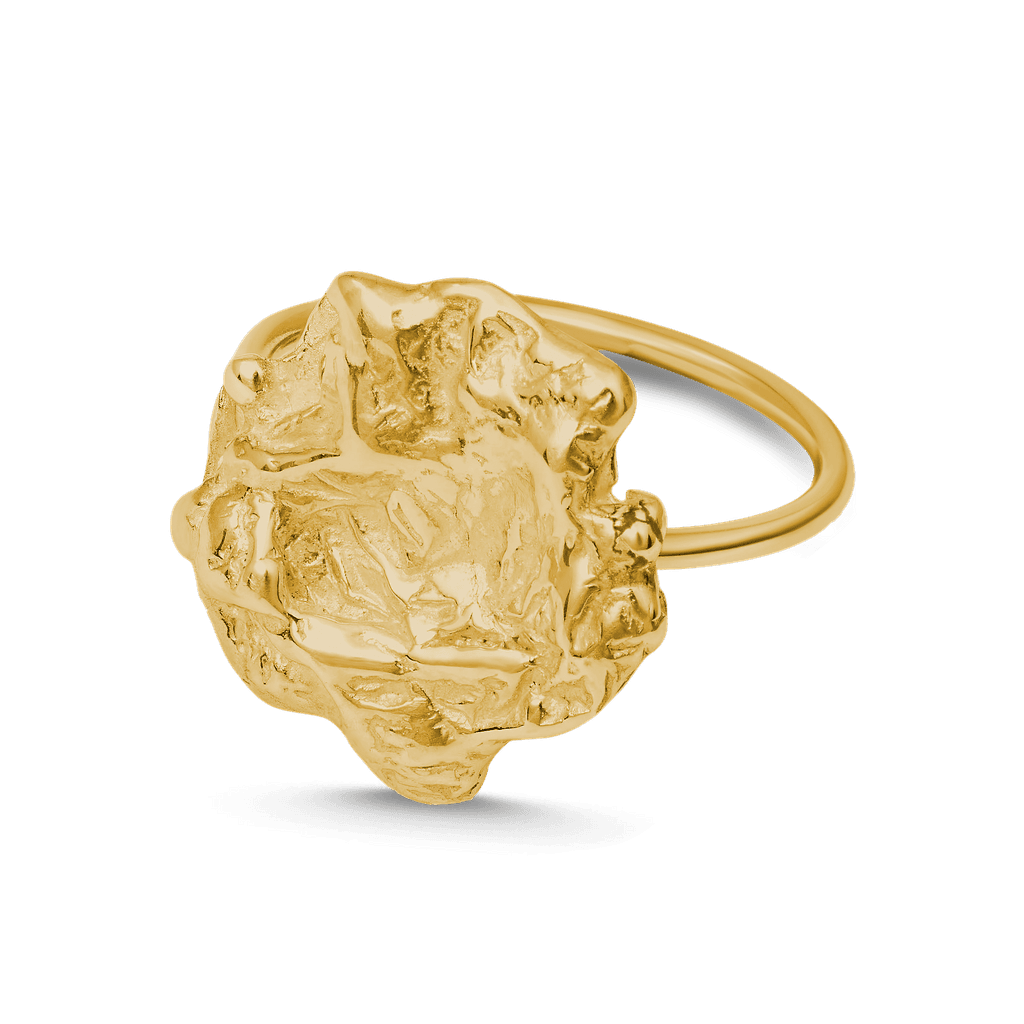 Liz-Crow-London-Presence-The-Deep-Stillness-18ct-Gold-Vermeil-Sculptural-Ring-Molten-Texture-Solitaire-Stacking