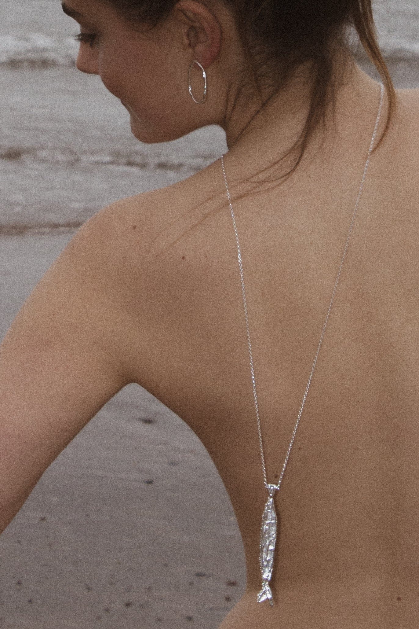 Milly-Maunder-Fish-Pendant-Long-Necklace-Coastal-Marine-Motifs-Jewellery-Beach-Summer-Pendant-Sealife-Ocean-Textured-Cool-Pisces-Sterling-Silver