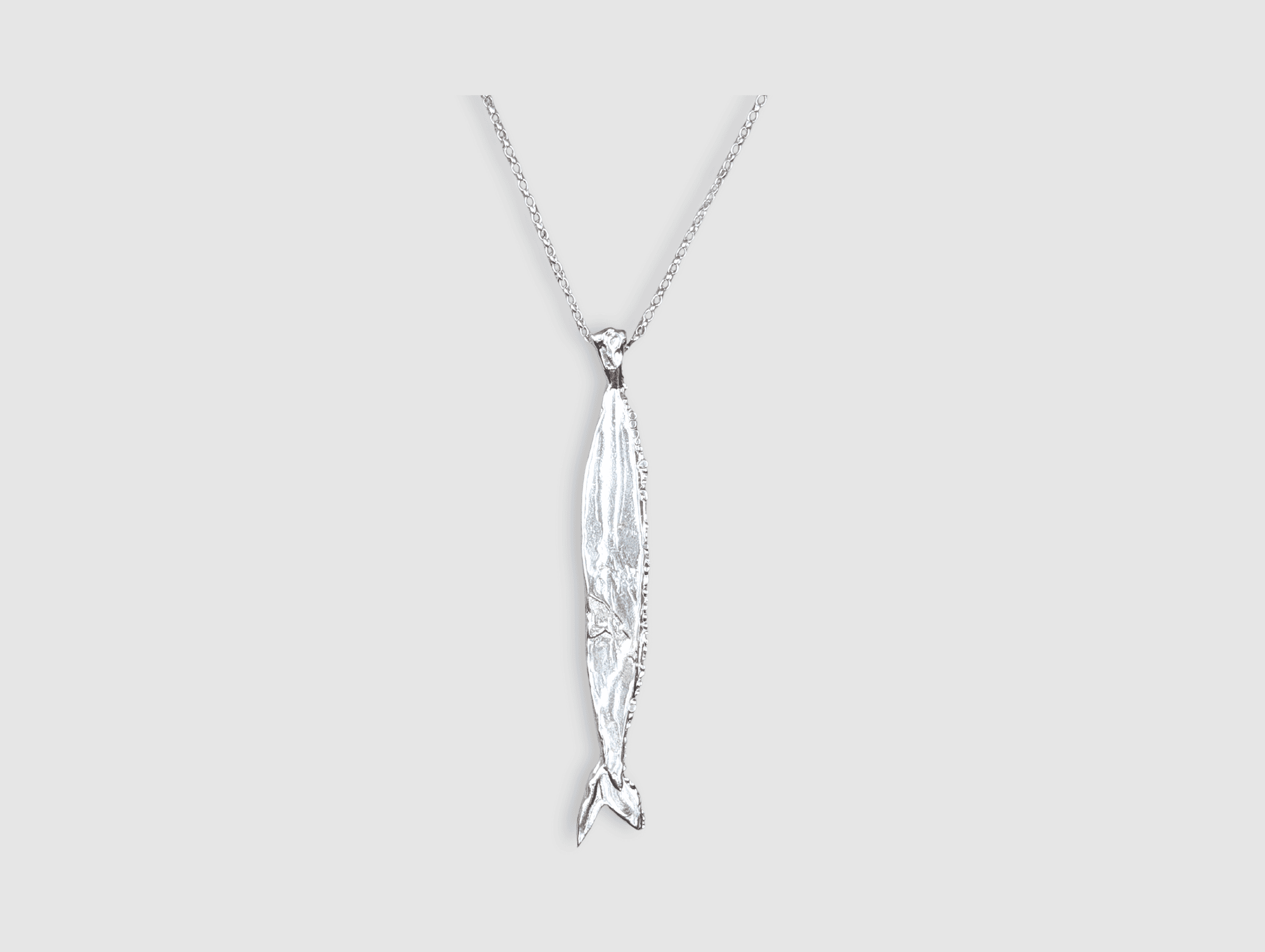 Milly-Maunder-Fish-Pendant-Long-Necklace-Coastal-Marine-Motifs-Jewellery-Beach-Summer-Pendant-Sealife-Ocean-Textured-Cool-Pisces-Sterling-Silver