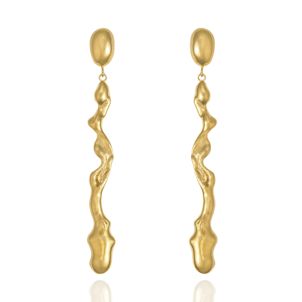 Liz-Crow-London-Resilience-Earrings-18CT-GOLD-Vermeil-The-Flow-Within-Sculptural-Wavey-Wiggle-Drop-Dangle-Stud-Earrings-Earring-Statement-Scluptural-Molten-Organic-TExture