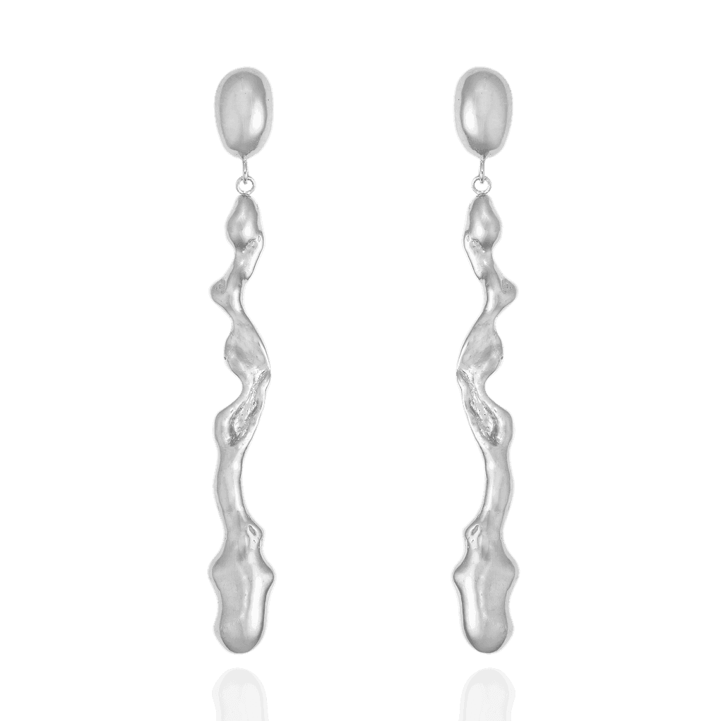Liz-Crow-London-Resilience-Earrings-The-Flow-Within-Sterling-Silver-Sculptural-Drop-Dangle-Wiggle-Wavey-Organic-Molten-TExture-Statement-Earrings