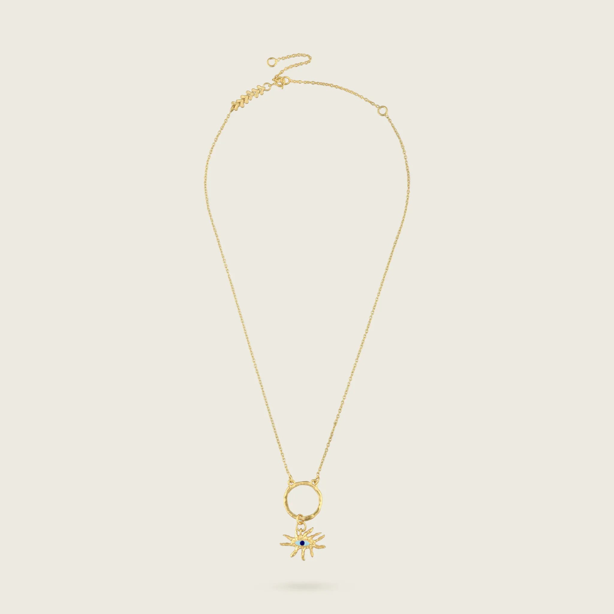 The Guardian Eye Charm-18ct-gold-vermeil-hammered-pendant-blue-boho-cool-summer-winter-sun-jewellery-interchangeable-charm-mix-match-gift-Kensho-Heirlooms-Meaingful-symbols-handmade-jewellery-goldenCharms-Kensho Heirlooms-GOLDEN-ShopGolden.co-Demifine-Jewellery-Destination-Contemporary-Curated-UK-Brands