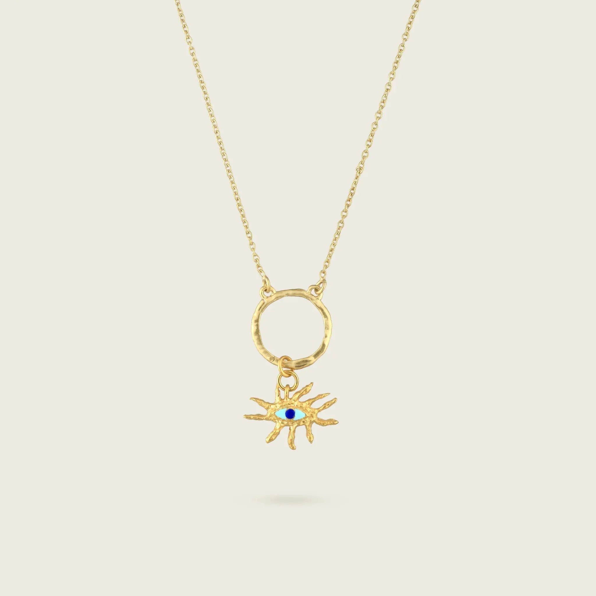 The Guardian Eye CharmCharms-Kensho Heirlooms-GOLDEN-ShopGolden.co-Demifine-Jewellery-Dest-18ct-gold-vermeil-hammered-pendant-blue-boho-cool-summer-winter-sun-jewellery-interchangeable-charm-mix-match-gift-Kensho-Heirlooms-Meaingful-symbols-handmade-jewellery-goldenination-Contemporary-Curated-UK-Brands