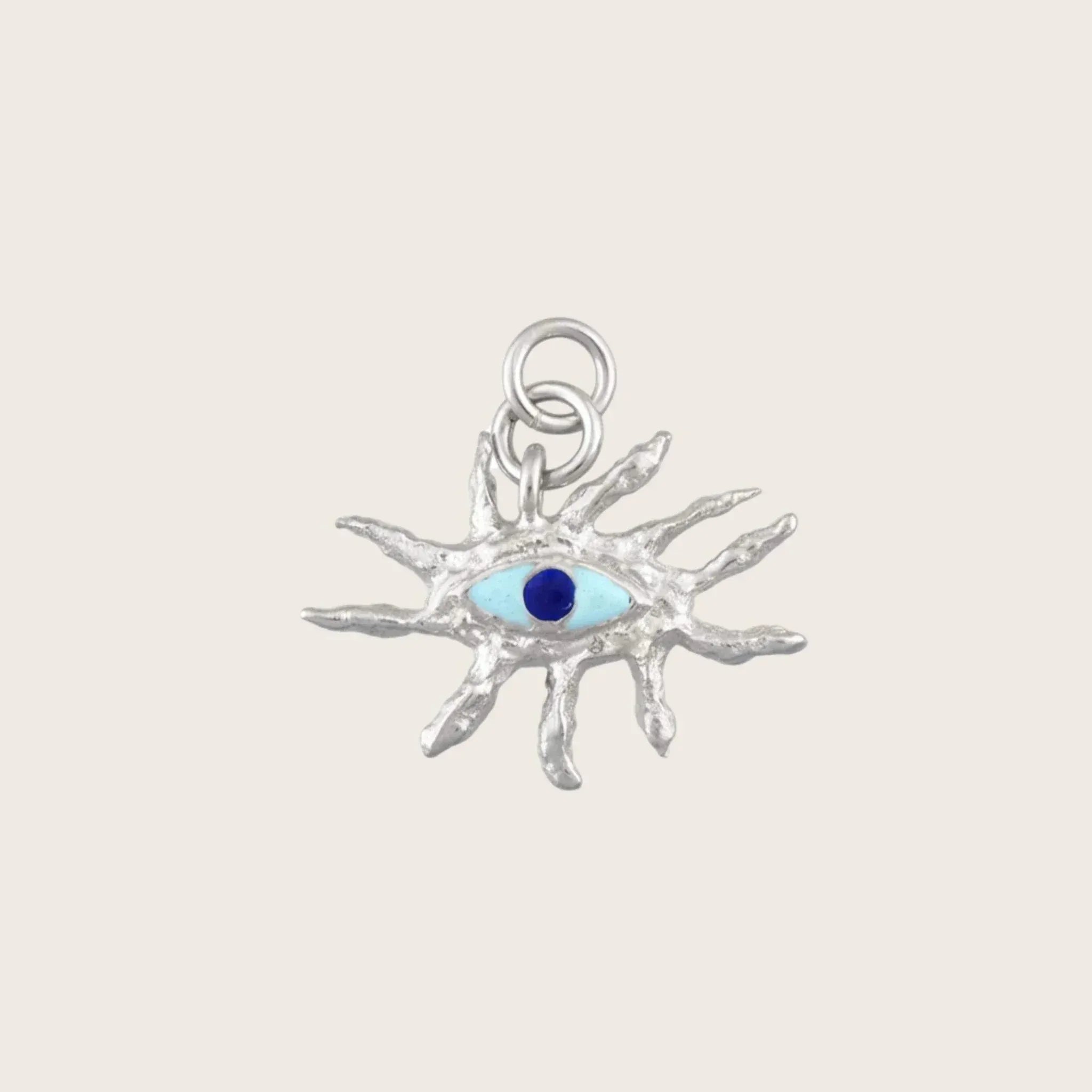 The Guardian Eye Silver Charm-sterling-silver-blue-charm-pendant-interchangable-mix-match-summer-boho-winter-sun-jewellery-cool-handmade-hammered-Kensho-Heirlooms-at-Golden-UK-BrandsCharms-Kensho Heirlooms-GOLDEN-ShopGolden.co-Demifine-Jewellery-Destination-Contemporary-Curated-UK-Brands