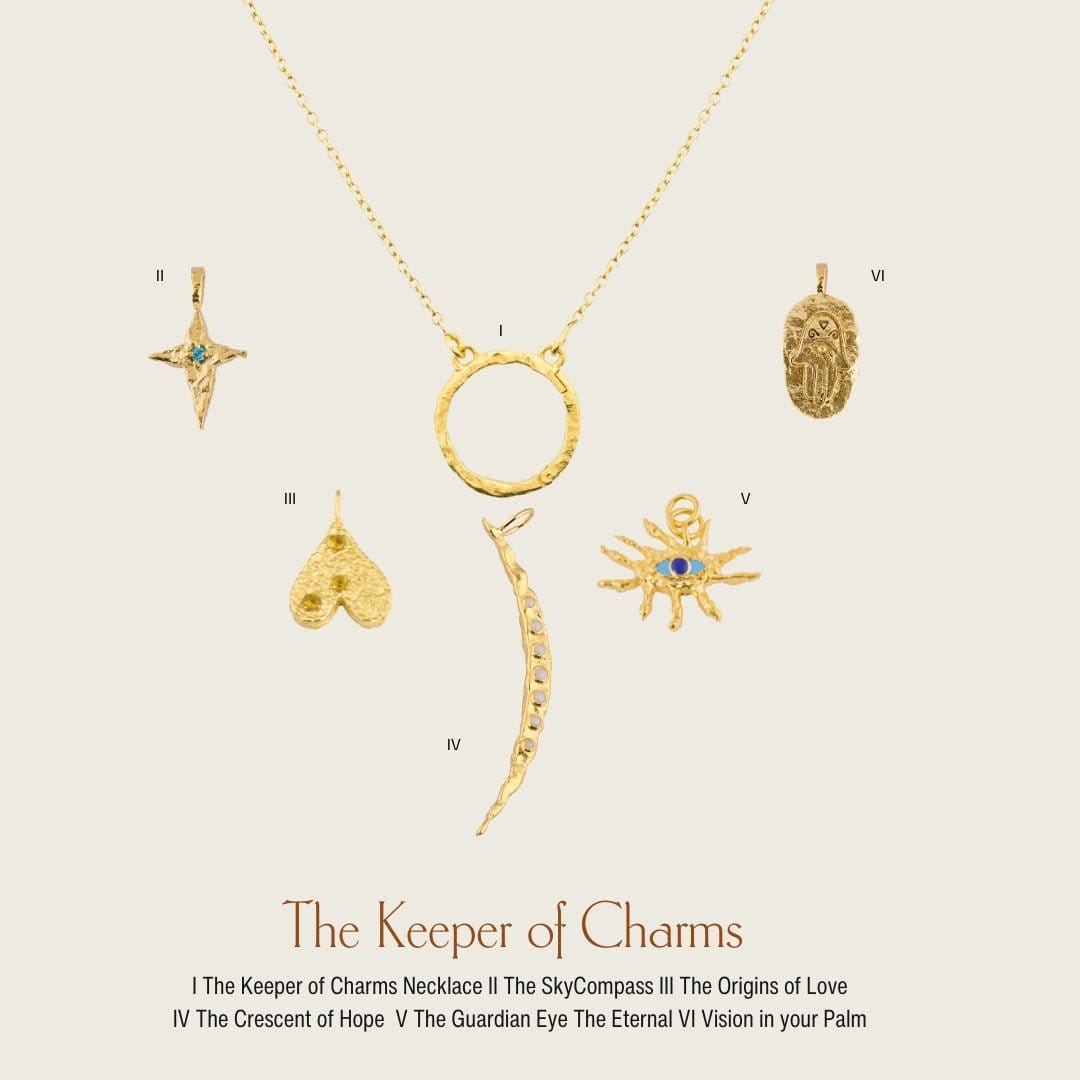 the-keeper-of-charms-necklace-Kensho-Heirlooms-gold-vermeil-sterling-silver-charm-interchangeable-pendant-boho-winter-sun-cool-versatile-timeless-personal-gift-grow-self-expression-mix-matchNecklaceNecklace-Kensho Heirlooms-GOLDEN-ShopGolden.co-Demifine-Jewellery-Destination-Contemporary-Curated-UK-Brands