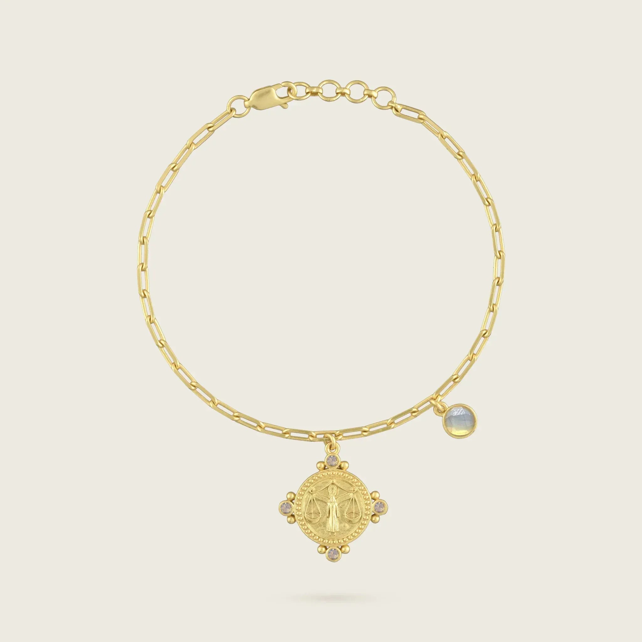 the-libra-zodiac-bracelet-Kensho-Heirlooms-18ct-gold-vermeil-statement-cool-jewellery-vintage-antique-coin-charm-personal-star-sign-gift-everyday-meaningful-winter-sun-boho-uk-jewellery-brand-curated-at-golden-Opal-Stone-BirthstoneKensho Heirlooms-GOLDEN-ShopGolden.co-Demifine-Jewellery-Destination-Contemporary-Curated-UK-Brands