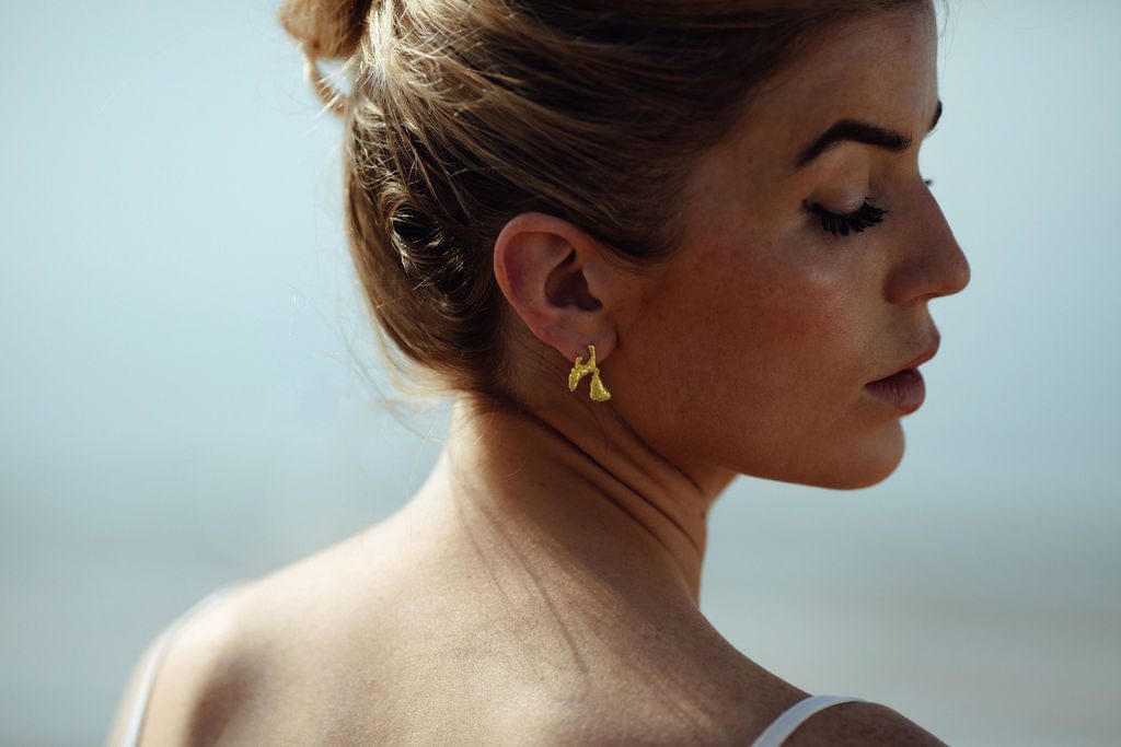 Liz-Crow-Jewellery-London-The-Noticing-18ct-Gold-Vermeil-Molten-TExtured-Odd-Asymmetric-Sculptural-Statement-Stud-Studs-Earrings