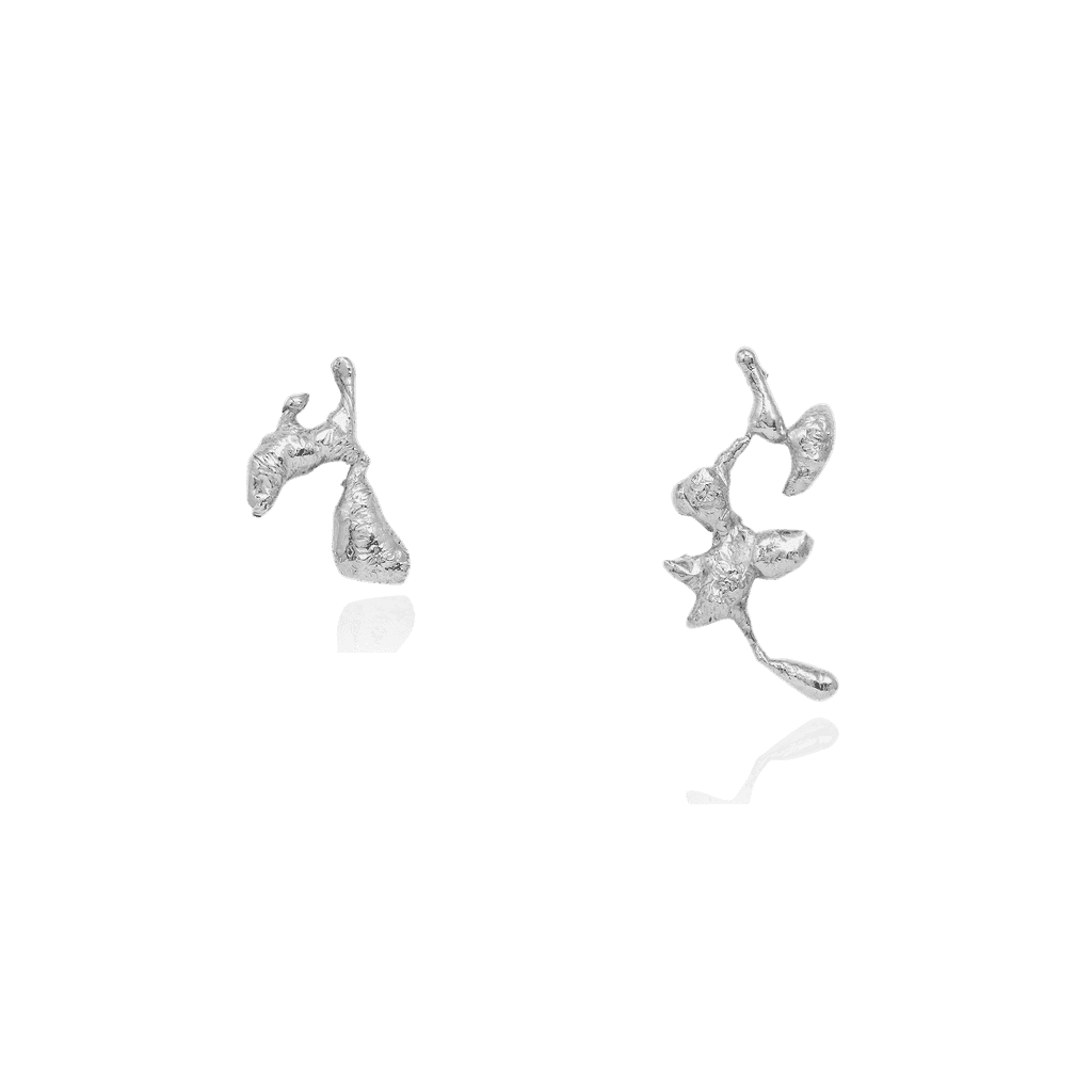 Liz-Crow-London-Jewellery-The-Noticing-Earrings-Sterling-Silver-Asymmetric-Odd-Pair-Statement-Earring-Stud-Molten-Organic-Texture