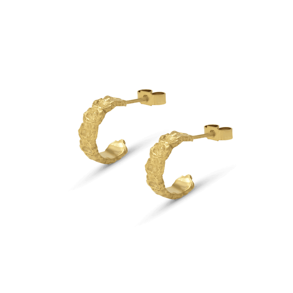Liz-Crow-London-Mini-Presence-Huggies-18CT-GOLD-Vermeil-Textured-Molten-Vintage-Antique-Hoop-Hoops-Earring