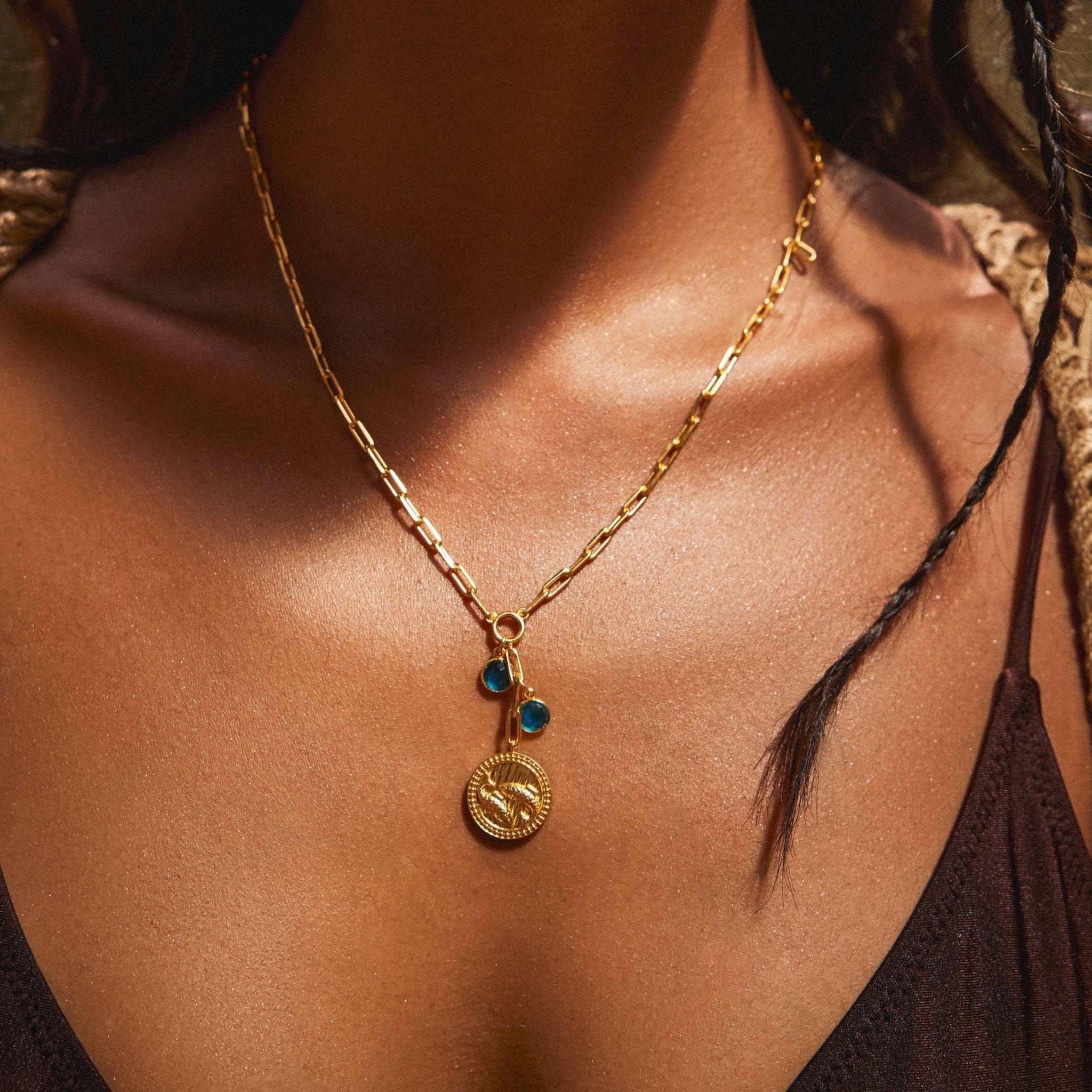the-pisces-zodiac-amulet-necklace-kensho-heirlooms-statement-vintage-coin-design-chunky-pendant-aquamarine-charm-stones-cool-boho-winter-sun-jewellery-golden-demifine-destination-birthstone-zodiac-star-sign-contemporary-uk-brandsNecklaceNecklace-Kensho Heirlooms-GOLDEN-ShopGolden.co-Demifine-Jewellery-Destination-Contemporary-Curated-UK-Brands