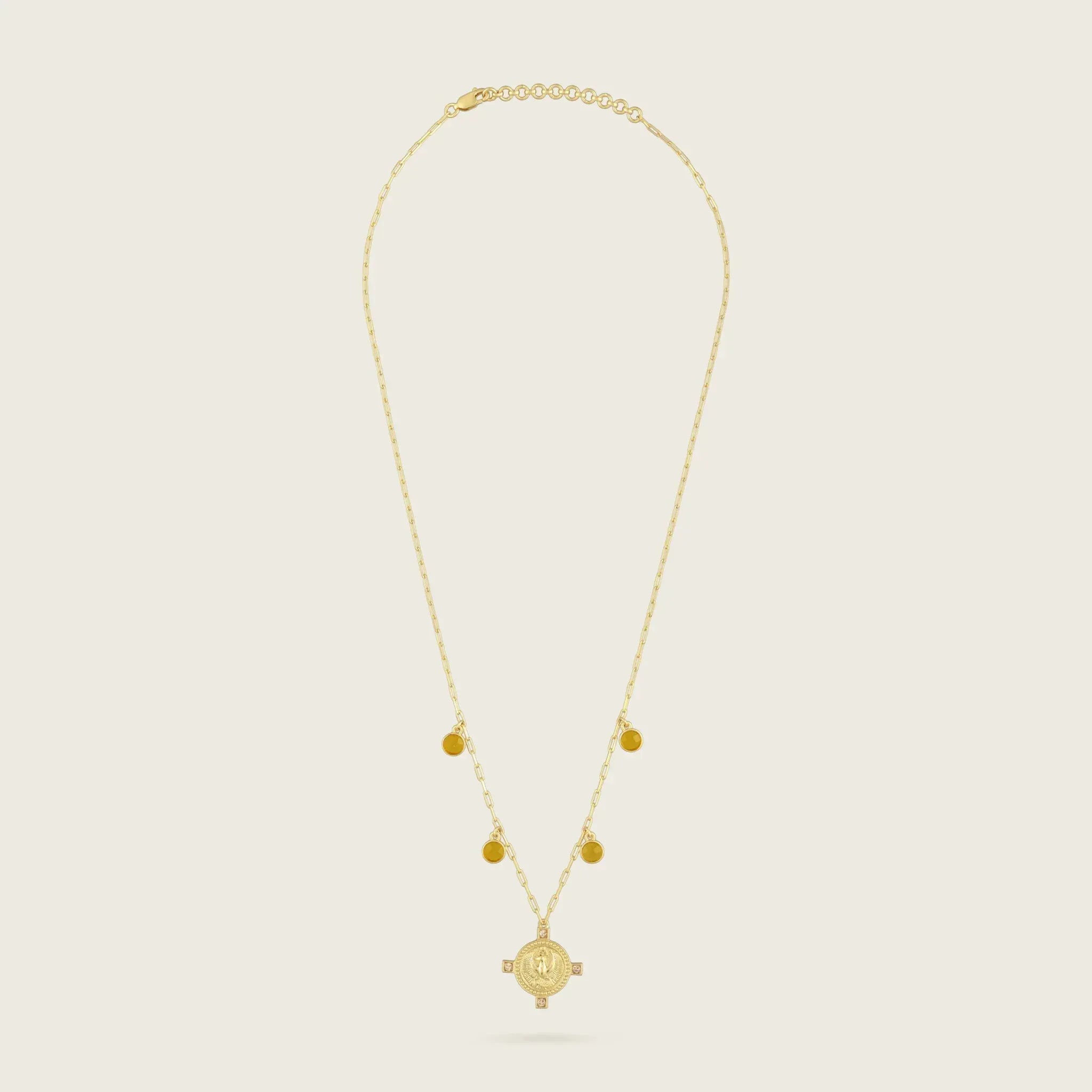 The Scorpio Zodiac Amulet Necklace-citrine-birthstone-stone-yellow-statement-boho-sun-summer-necklace-jewellery-antique-vintage-coin-pendant-kensho-heirlooms-cool-charm-golden-handmade-SingleNecklace-Kensho Heirlooms-GOLDEN-ShopGolden.co-Demifine-Jewellery-Destination-Contemporary-Curated-UK-Brands