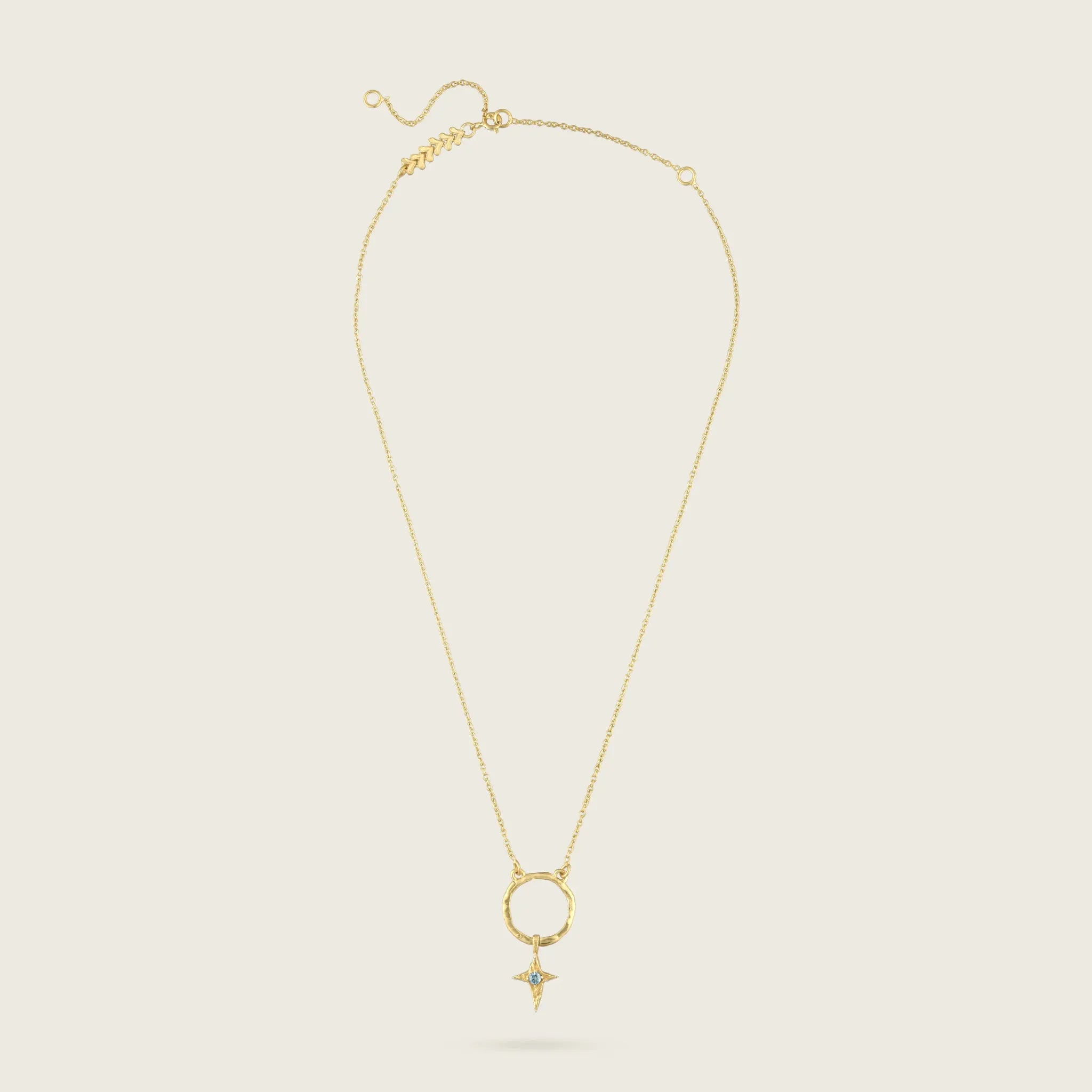 The Skycompass Charm-18ct-gold-vermeil-blue-topaz-star-cross-charm-pendant-interchangeable-boho-summer-winter-sun-pendant-necklace-hammered-Kensho-HeirloomsCharms-Kensho Heirlooms-GOLDEN-ShopGolden.co-Demifine-Jewellery-Destination-Contemporary-Curated-UK-Brands