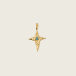 The Skycompass Charm-18ct-gold-vermeil-blue-topaz-star-cross-charm-pendant-interchangeable-boho-summer-winter-sun-pendant-necklace-hammered-Kensho-HeirloomsCharms-Kensho Heirlooms-GOLDEN-ShopGolden.co-Demifine-Jewellery-Destination-Contemporary-Curated-UK-Brands