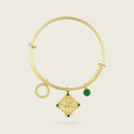 the-taurus-zodiac-bracelet-bangle-18ct-gold-vermeil-statement-cool-jewellery-vintage-antique-coin-charm-personal-star-sign-gift-everyday-meaningful-winter-sun-boho-uk-jewellery-brand-curated-at-golden-green-emerald-bangle-stoneBracelets-Kensho Heirlooms-GOLDEN-ShopGolden.co-Demifine-Jewellery-Destination-Contemporary-Curated-UK-Brands