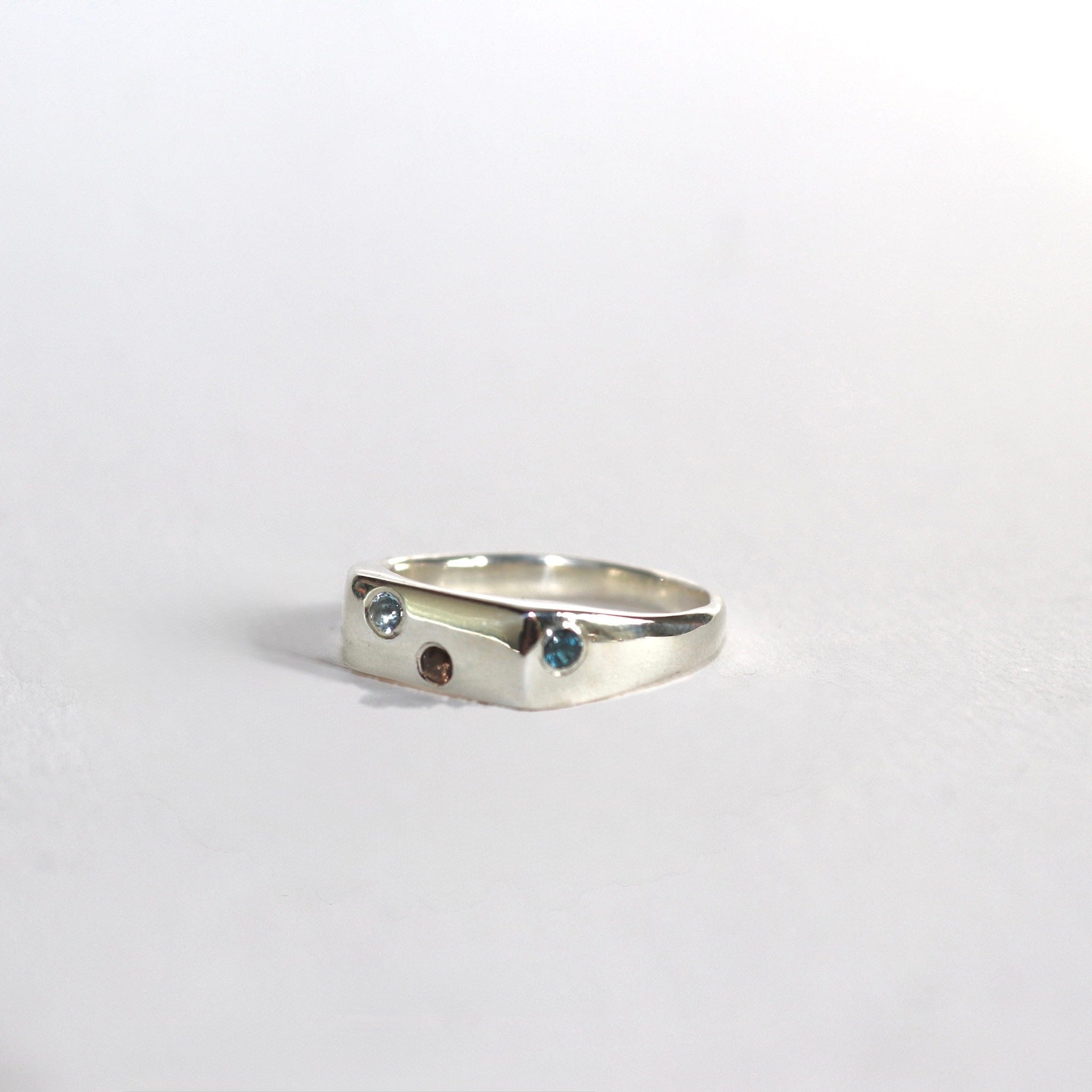 Blume-Jewellery-Winter-Signet-Ring-Sterling-Silver-Pinky-Gemstone-Stone-Ring-Blue-Brown-Blue-Topaz-Aquamarine-Smokey-Quartz-Cool-Rectangle-Handmade-UK
