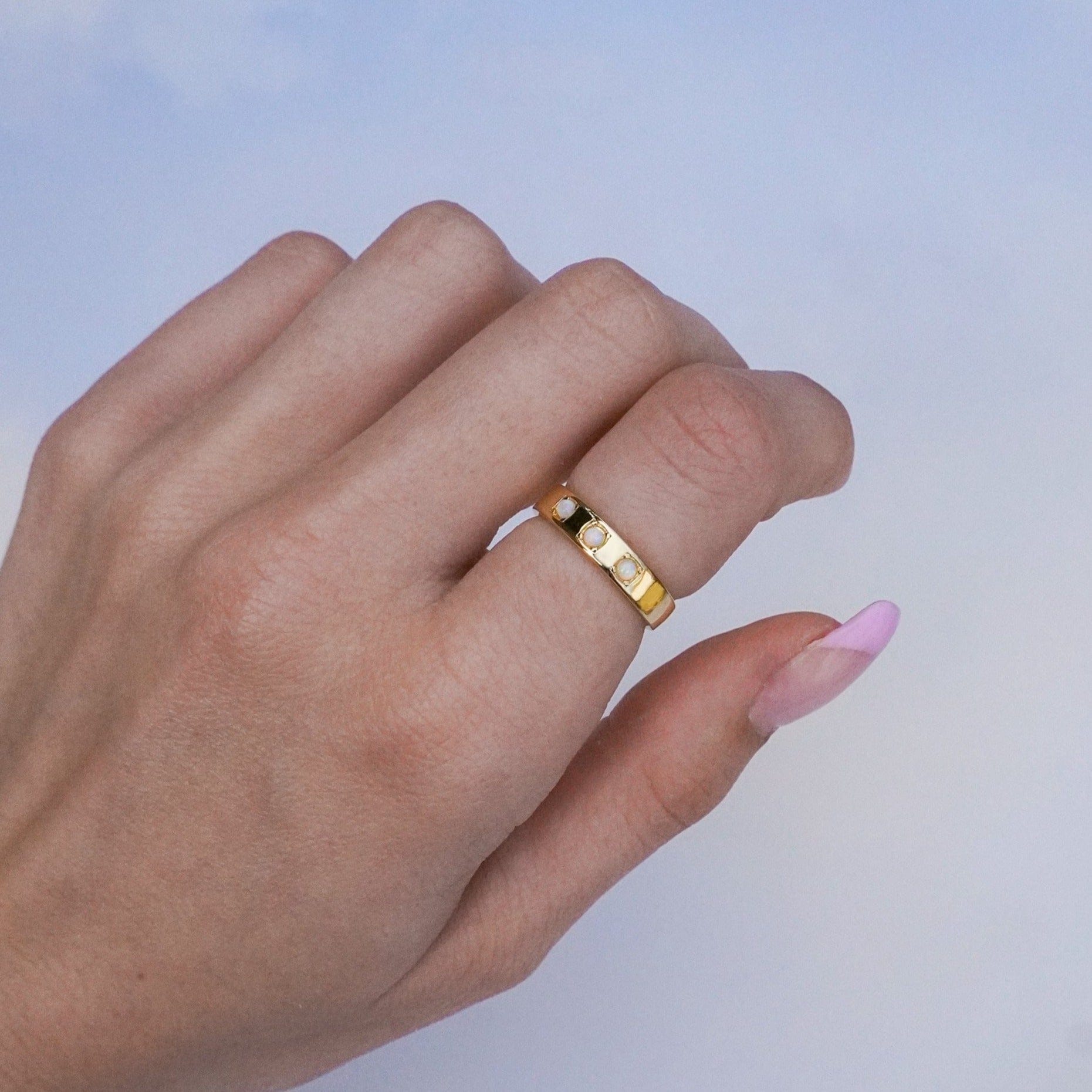 Junk-Jewels-Triple-Opal-White-Gemstone-Ring-Triple-Stone-Band-Minimal-Gold-Silver