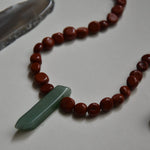 Kan-Studio-Yolanda-Necklace-Red-Jasper-Nugget-Beaded-Green-Aventurine-Large-Gemstone-Spike-Pendant-Natural-Stone-Bead-Bohemian-Cool-Boho-Necklace-Summer-Jewellery