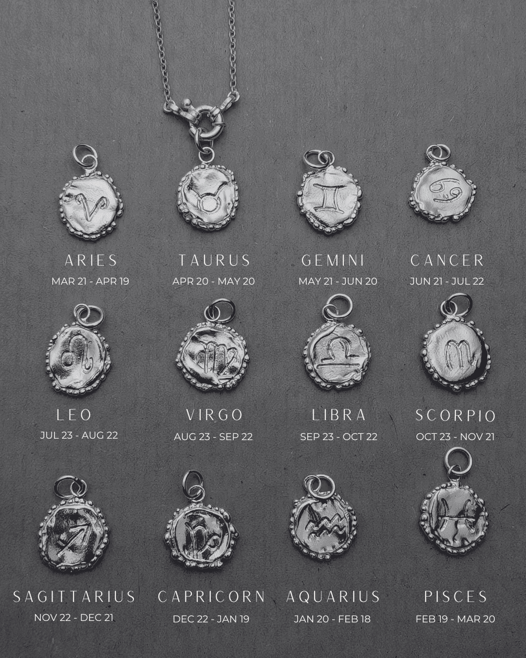 Milly-Maunder-Zodiac-Disc-Coin-Vintage-Style-Astrology-Pendant-Necklace-Chain-Gold-Plated-Personalised