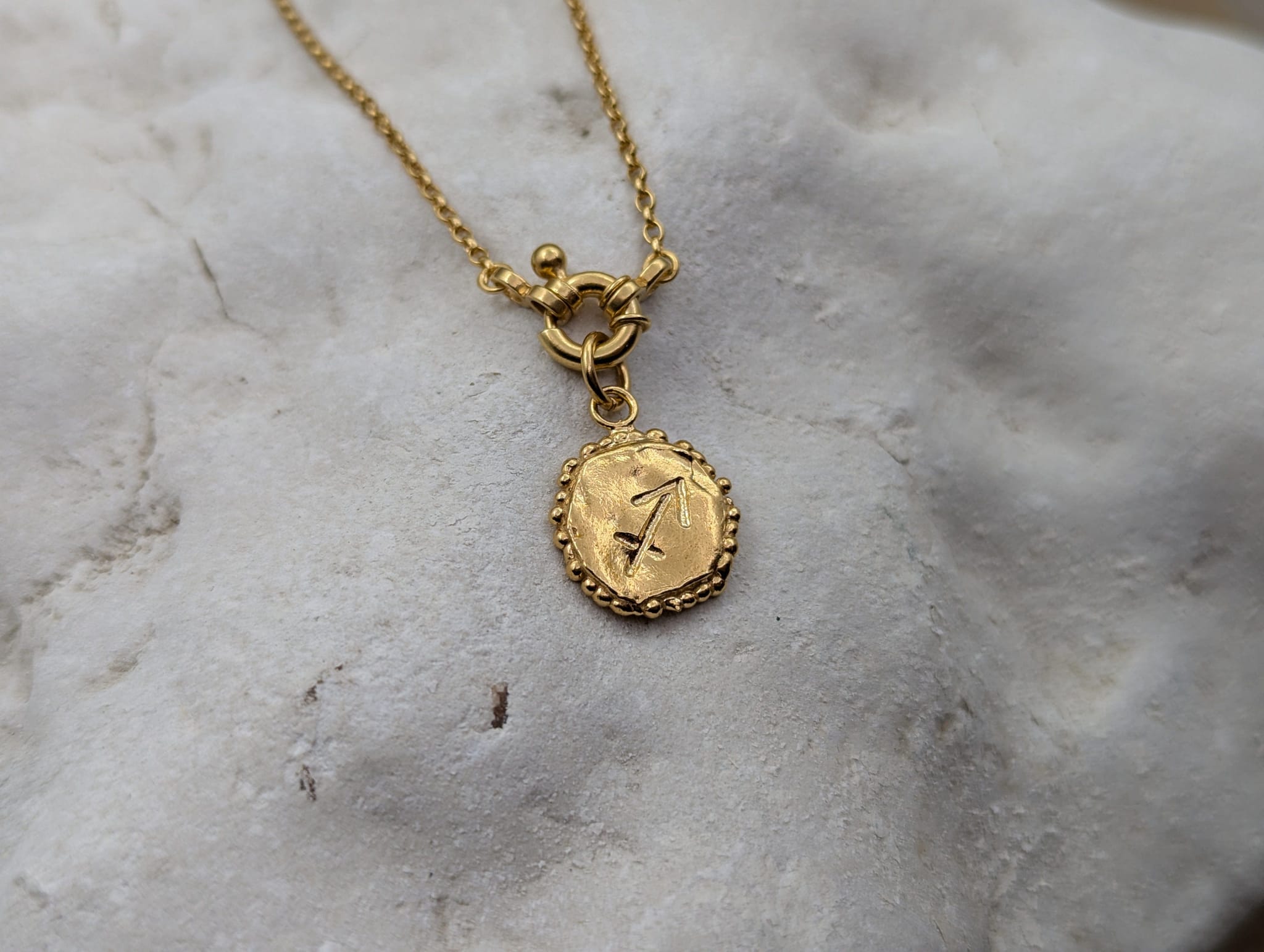 Milly-Maunder-Zodiac-Disc-Coin-Vintage-Style-Astrology-Pendant-Necklace-Chain-Gold-Plated-Personalised
