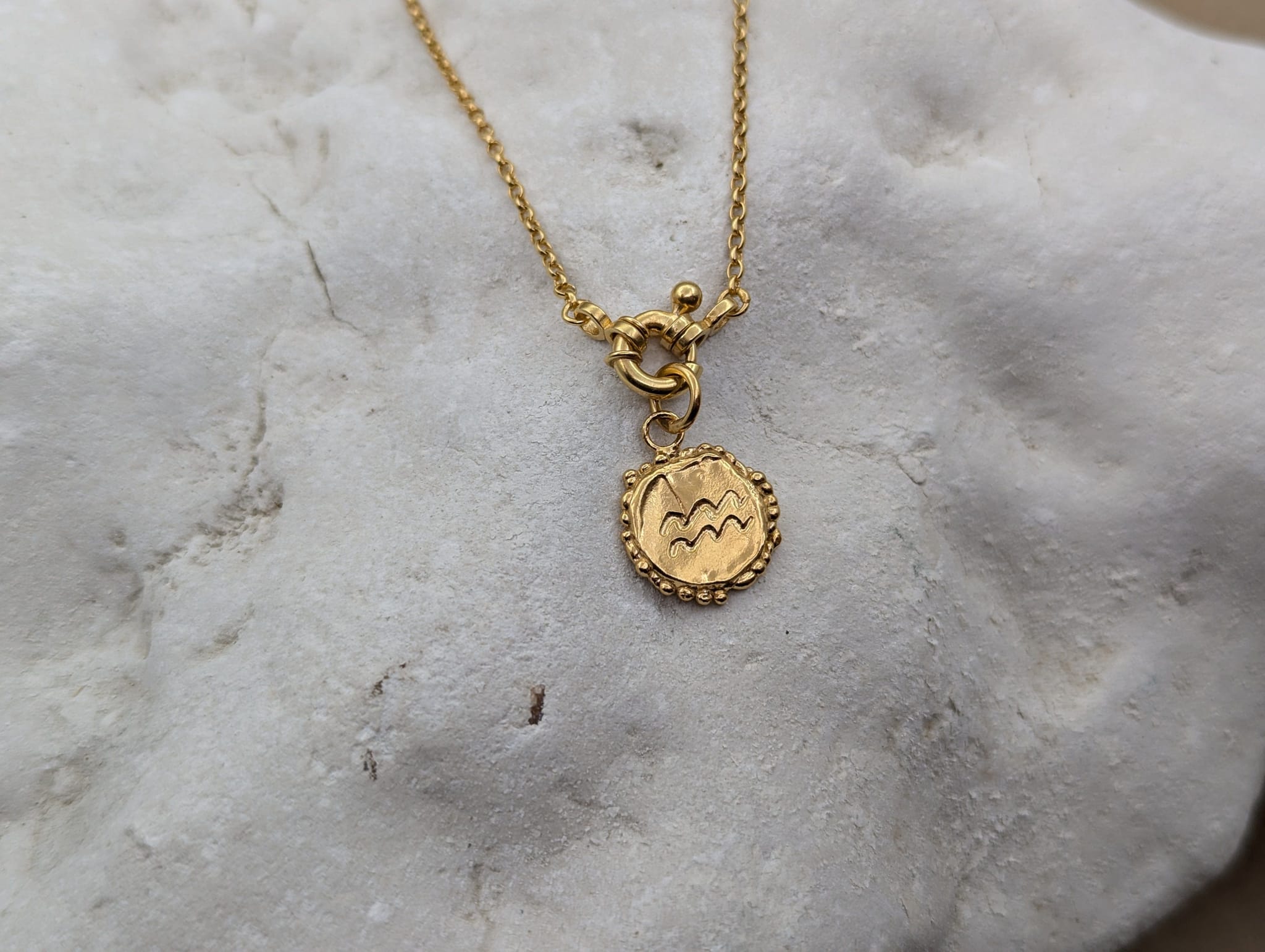 Milly-Maunder-Zodiac-Disc-Coin-Vintage-Style-Astrology-Pendant-Necklace-Chain-Gold-Plated-Personalised