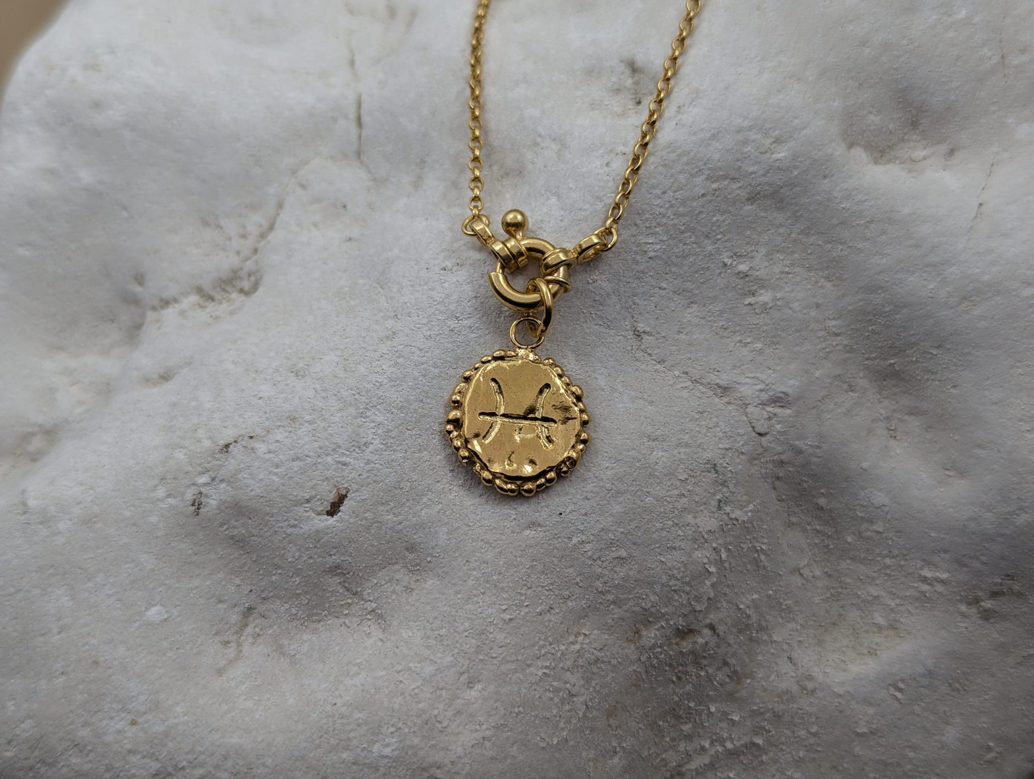 Milly-Maunder-Zodiac-Disc-Coin-Vintage-Style-Astrology-Pendant-Necklace-Chain-Gold-Plated-Personalised