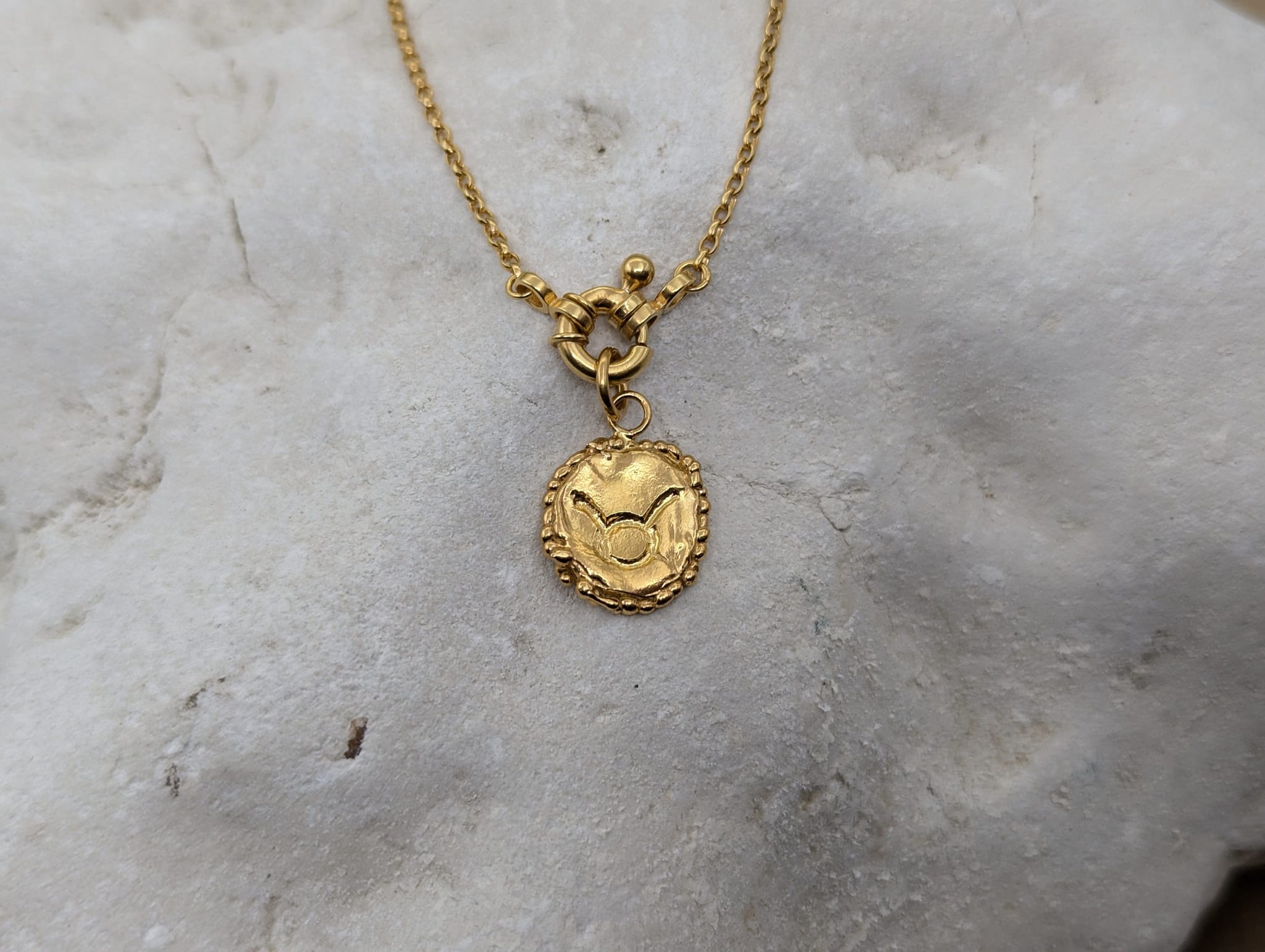 Milly-Maunder-Zodiac-Disc-Coin-Vintage-Style-Astrology-Pendant-Necklace-Chain-Gold-Plated-Personalised