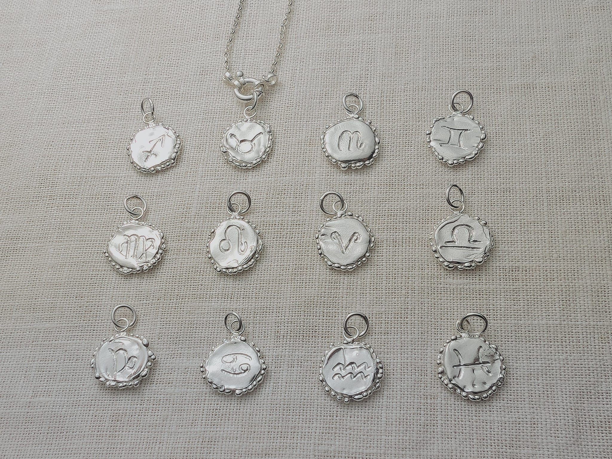Milly-Maunder-Zodiac-Star-Sign-Coin-Disc-Vintage-Style-Antique-Heirloom-Pendant-Astrology-Chain-Necklace-Sterling-Silver-Personalised